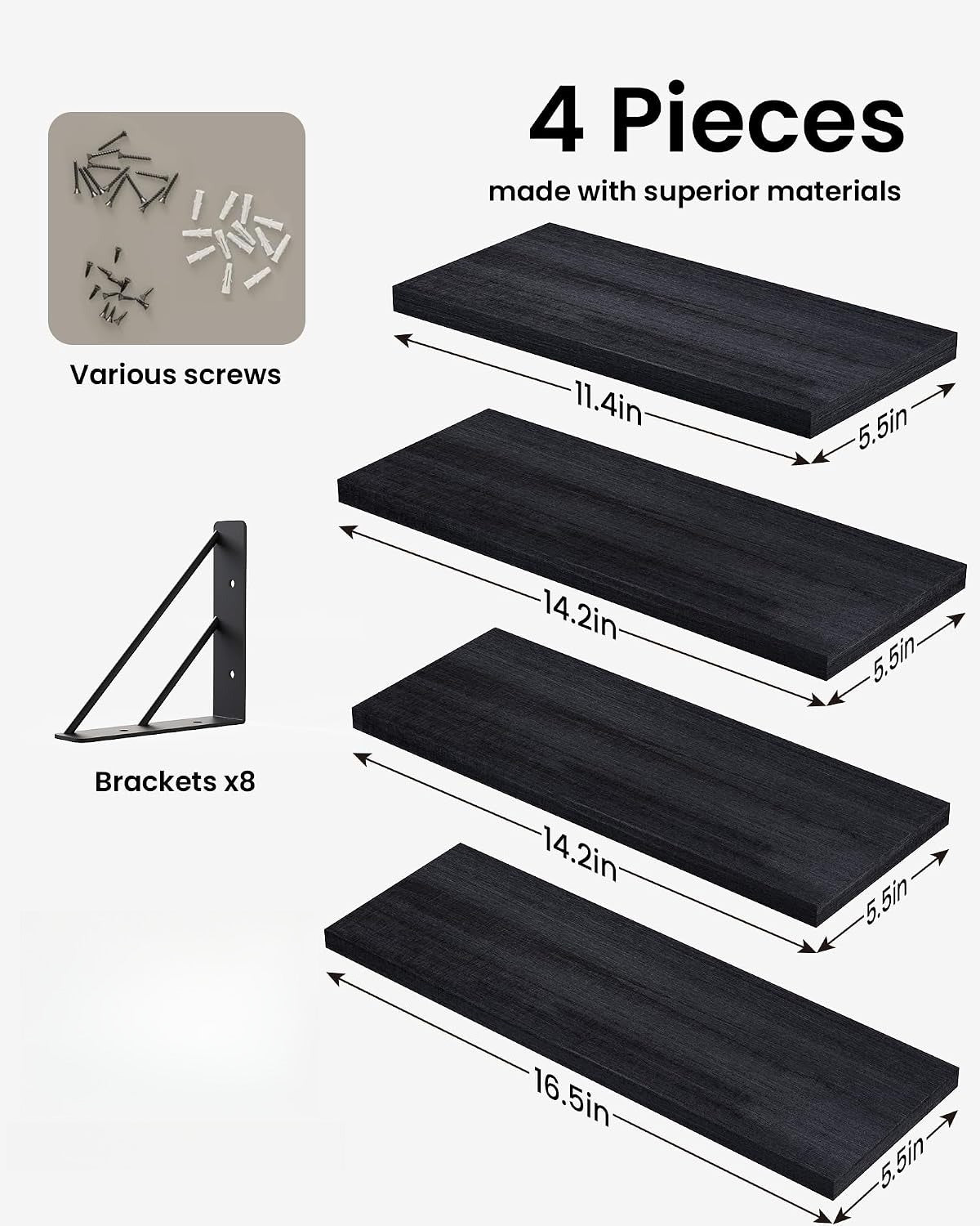 Black Floating Shelves Set of 4