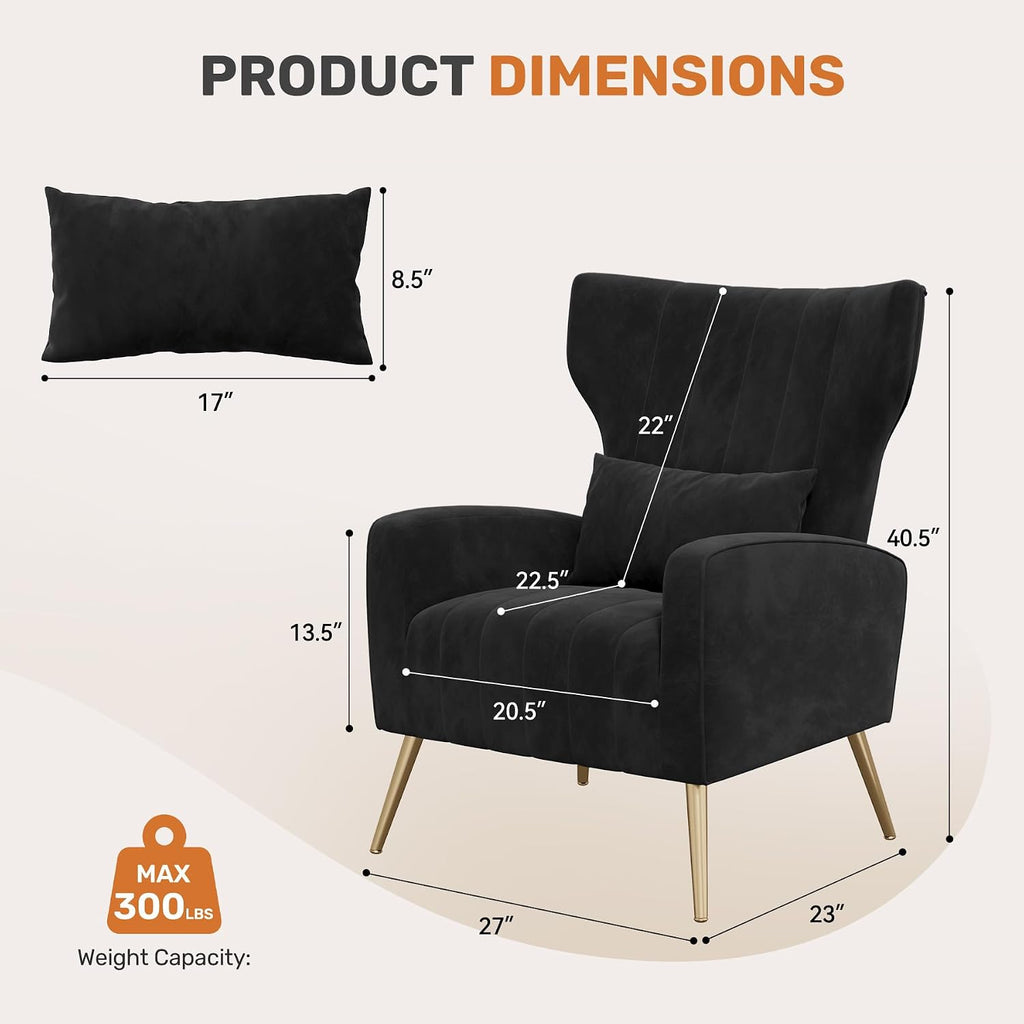 Black Velvet High Back Accent Chairs Set of 2