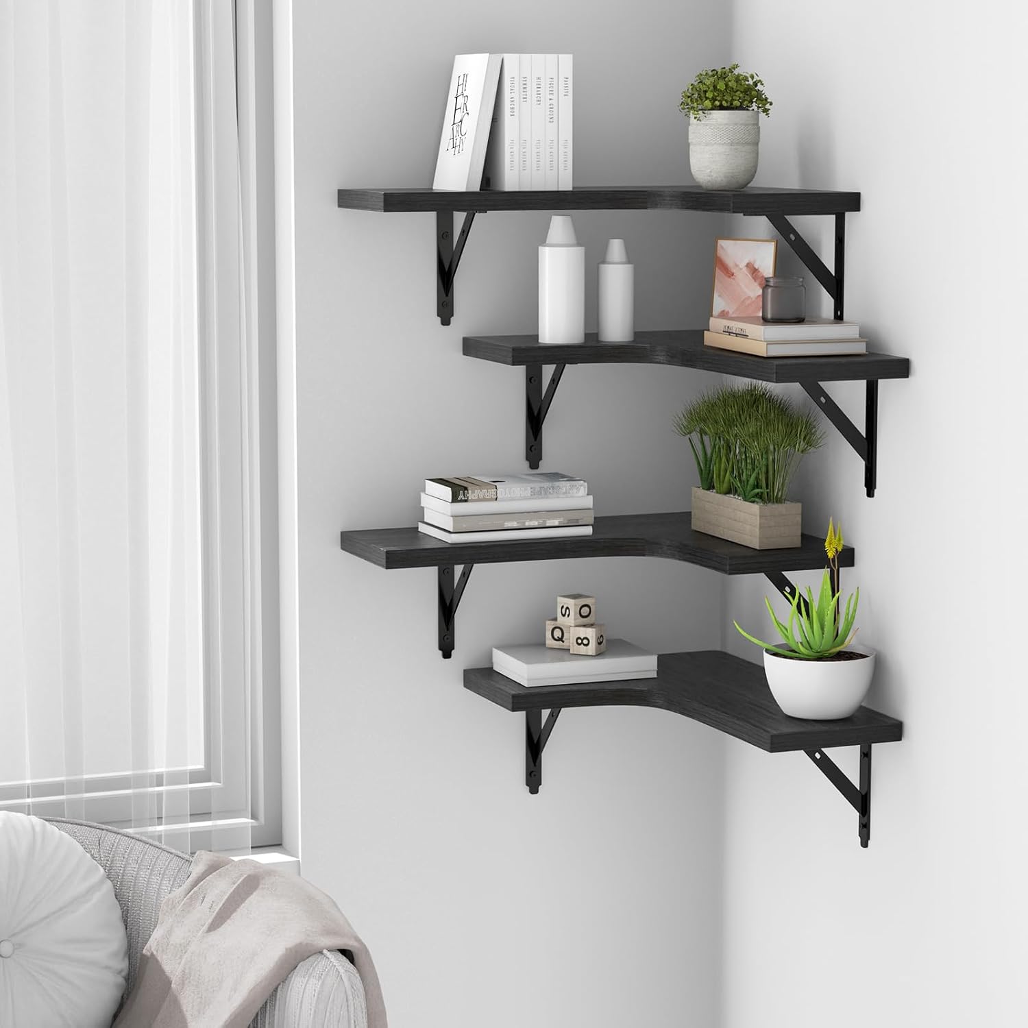 Black Corner Floating Shelves Set of 4