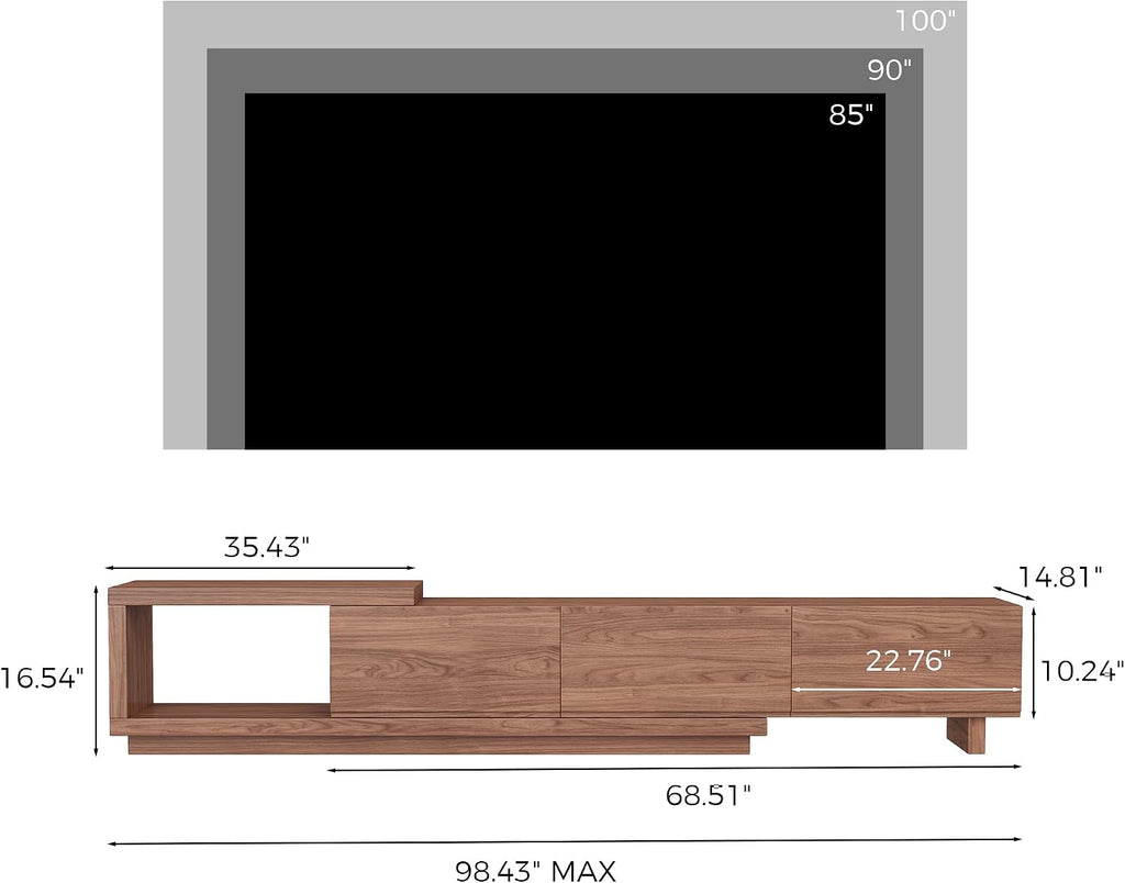 Walnut Extendable TV Stand for 65-100in TV