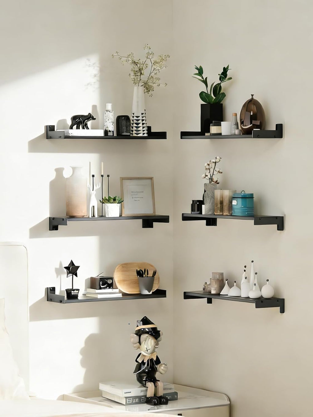 Black 16in Floating Shelves Set of 6