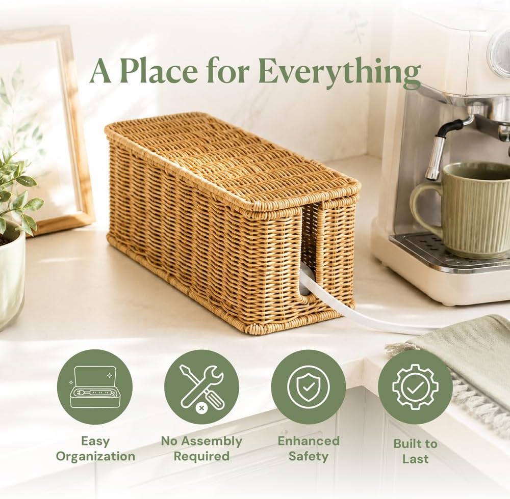 Handmade Rattan Cable Management Box