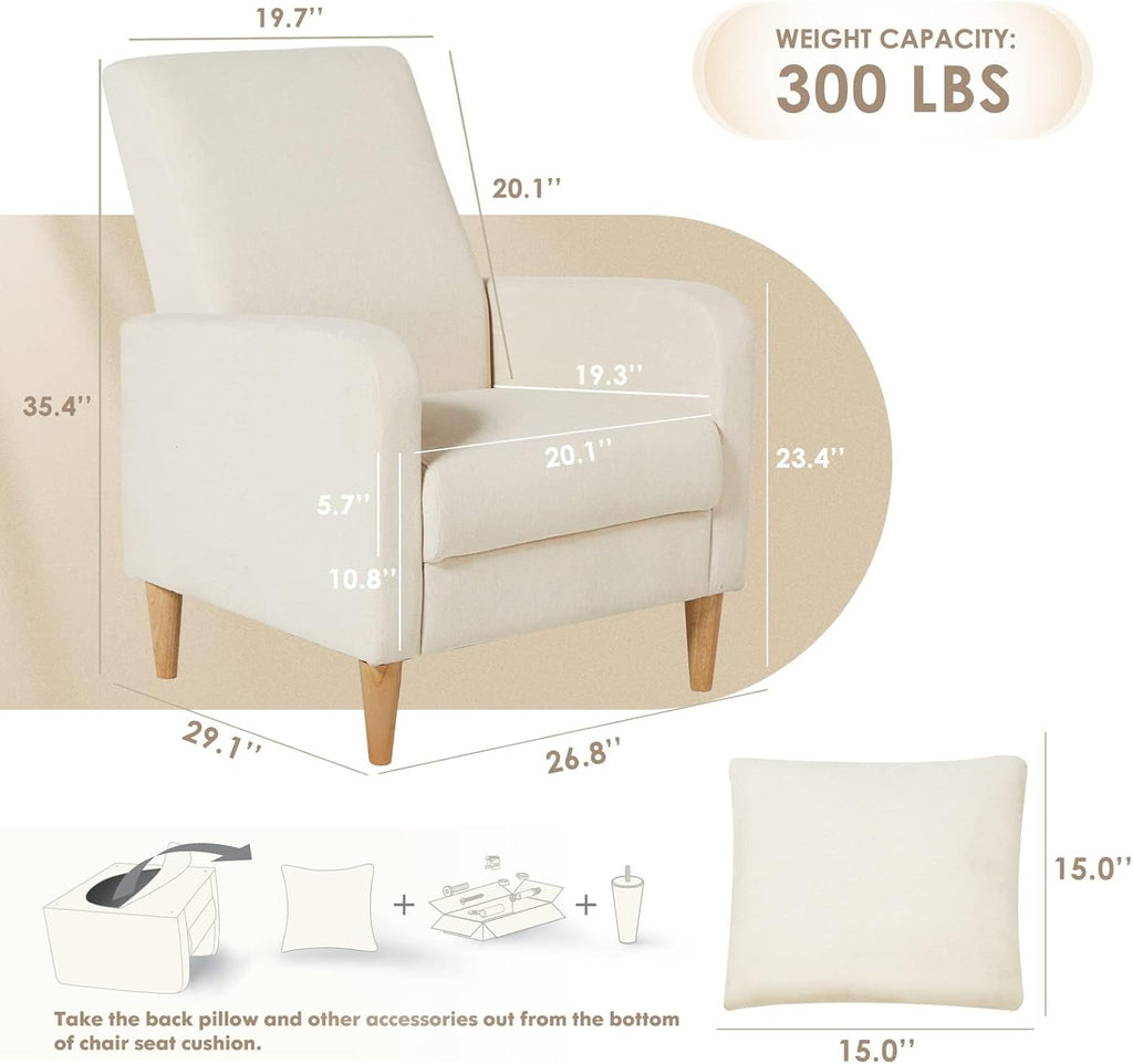 Mid-Century Fabric Accent Chair Wood Legs Beige