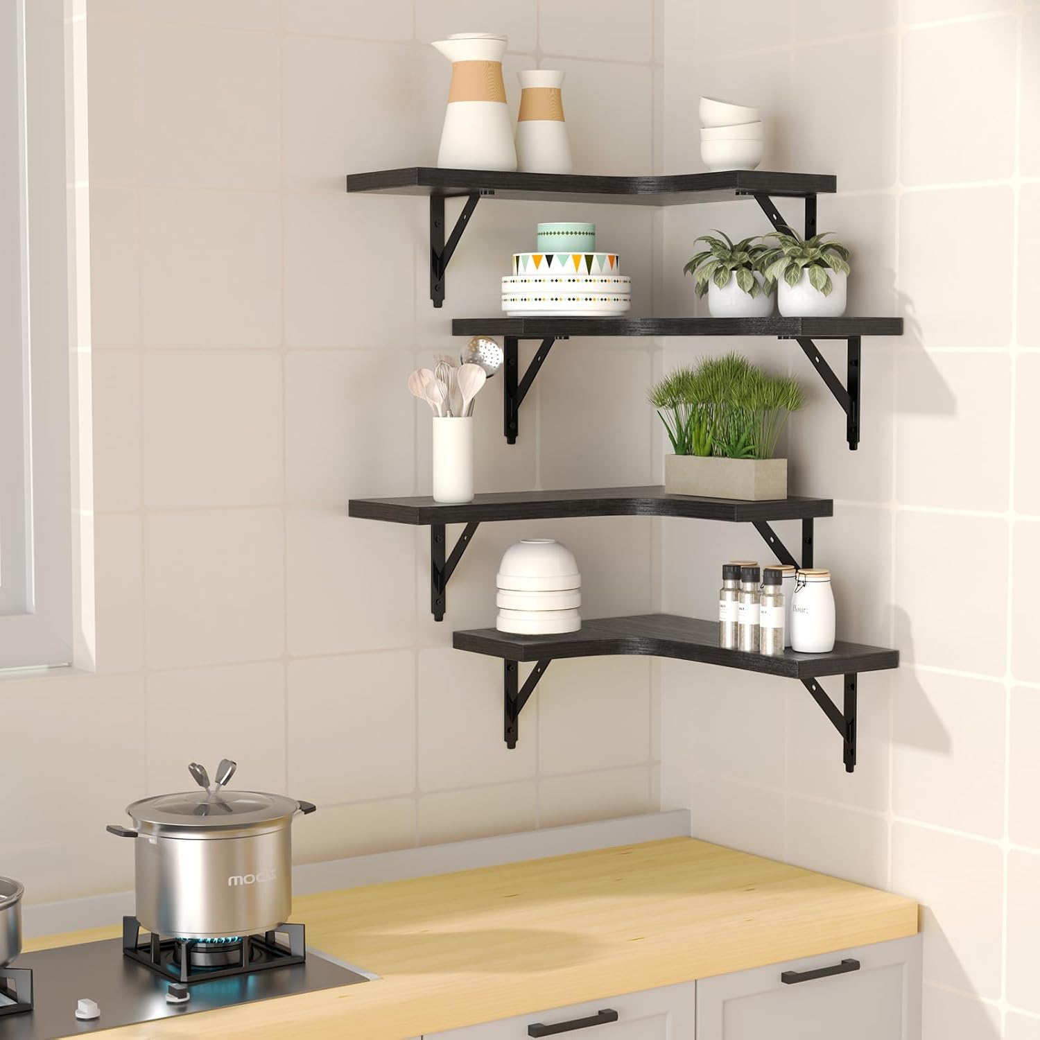Black Corner Floating Shelves Set of 4