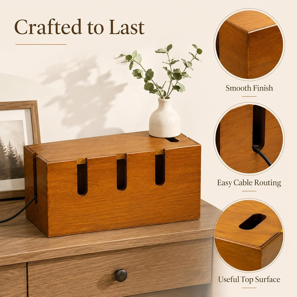 12" Acacia Wood Cable Management Box