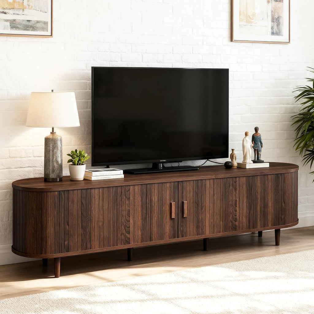 Walnut 70in Fluted Mid Century TV Stand