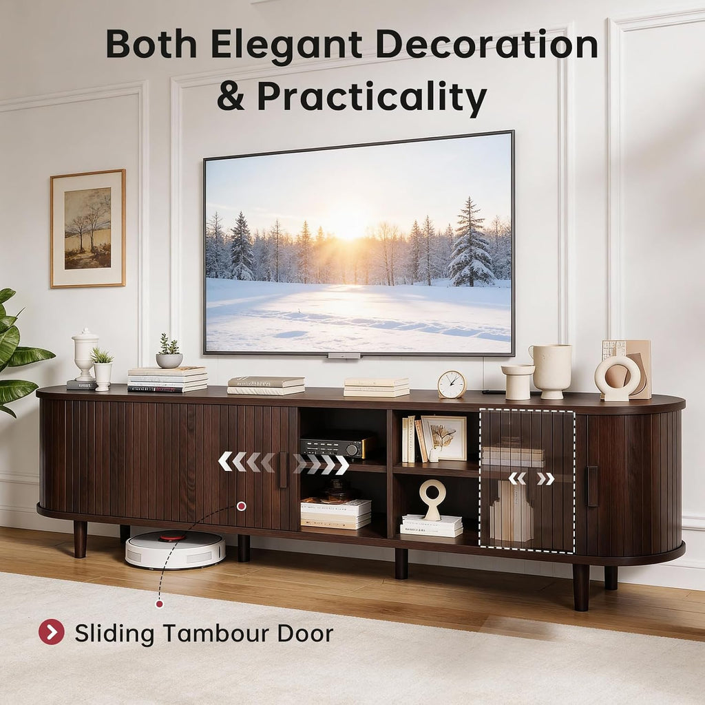 Walnut 70in Fluted Mid Century TV Stand