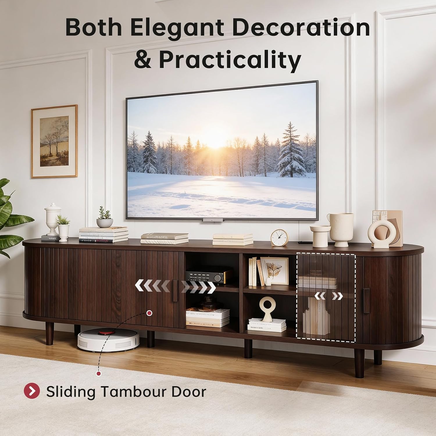 Walnut 70in Fluted Mid Century TV Stand