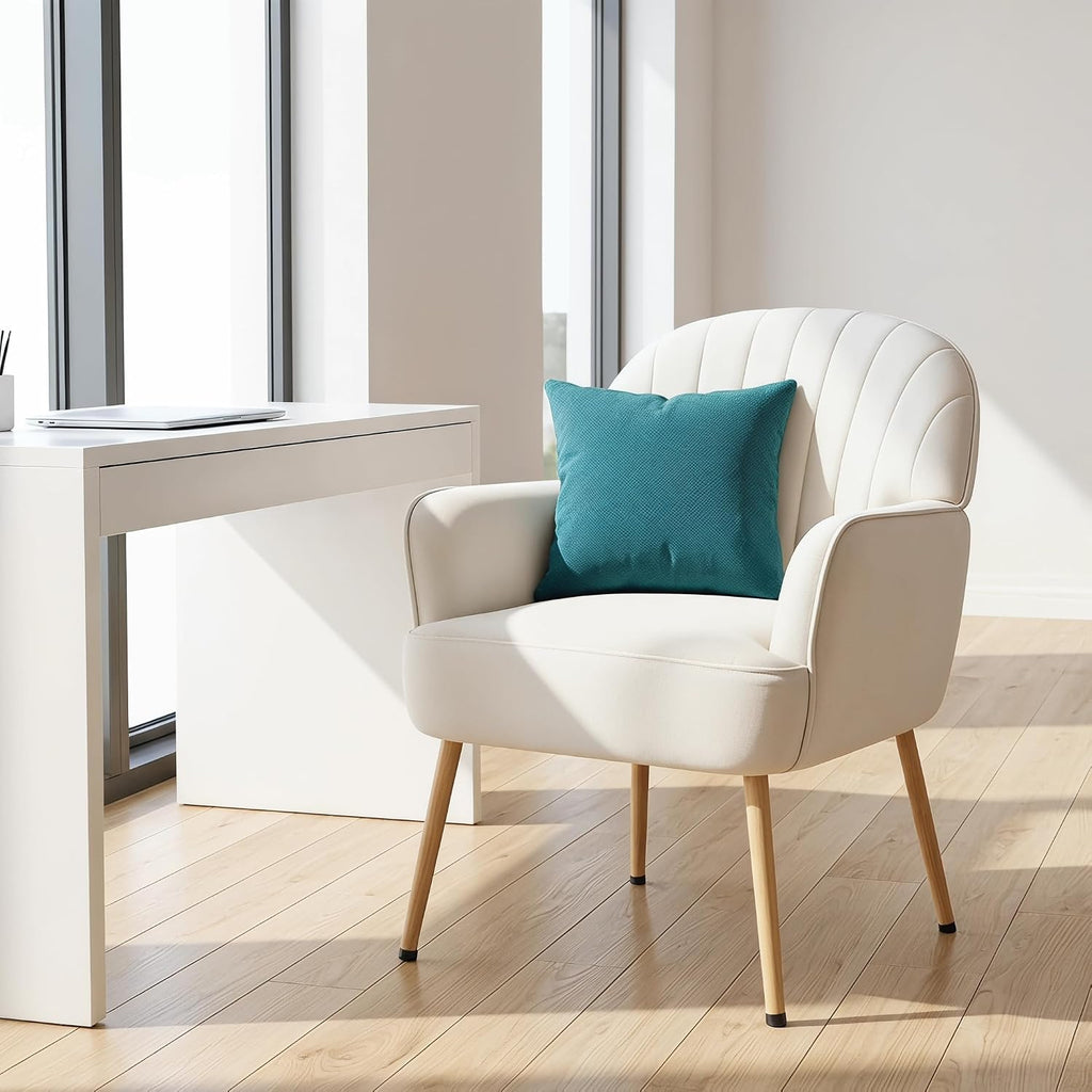 Beige Curved Back Velvet Barrel Accent Chair