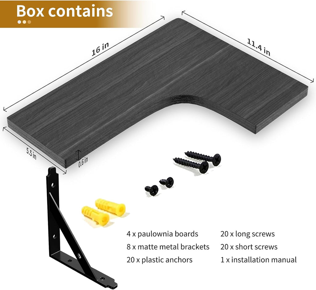 Black Corner Floating Shelves Set of 4
