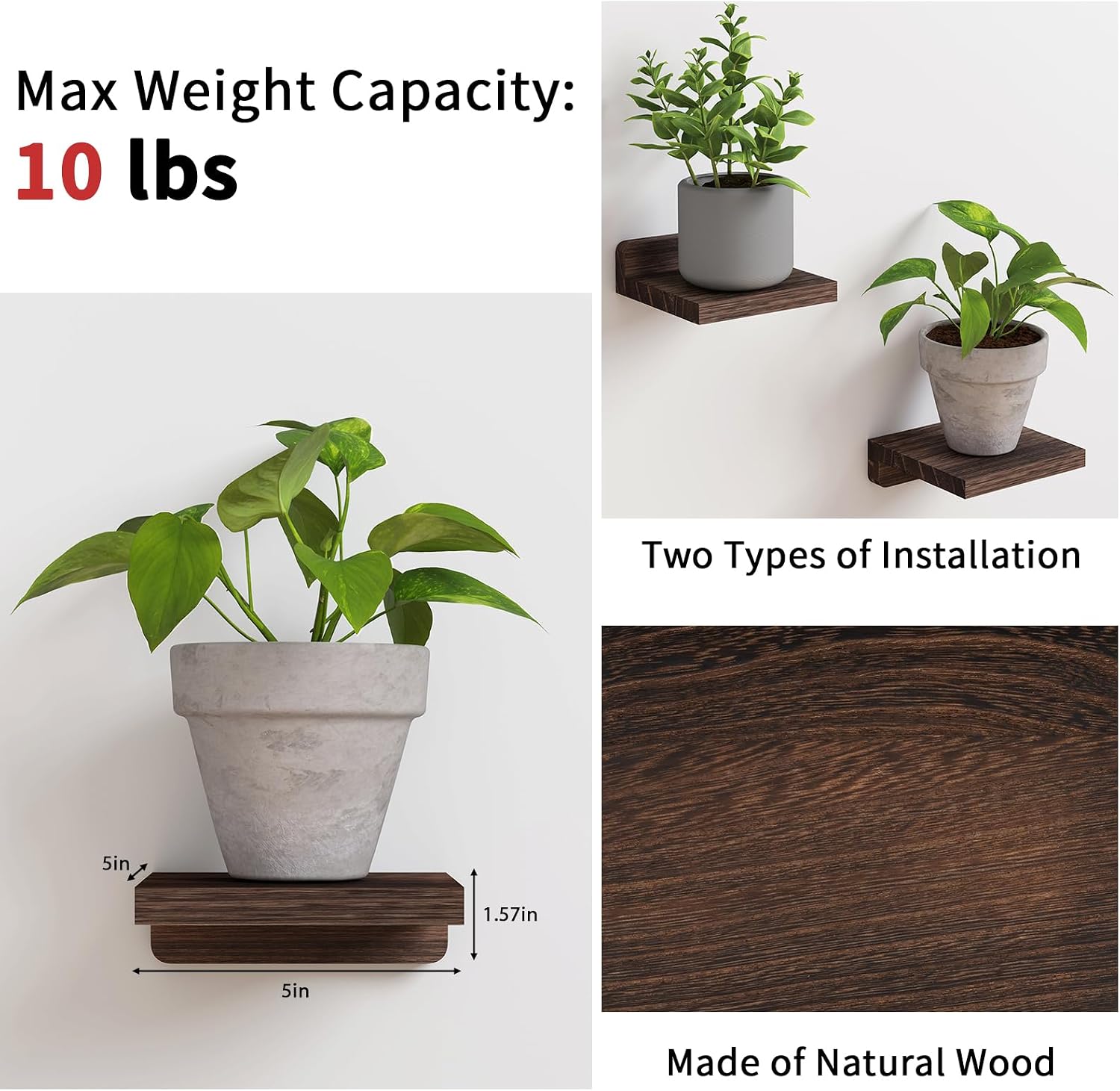 Dark Carbonized 5in Floating Shelves Set of 4