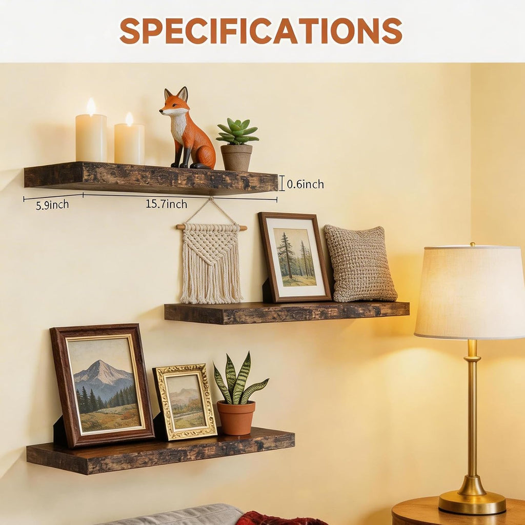 Brown 15.7in Floating Shelves Set of 3