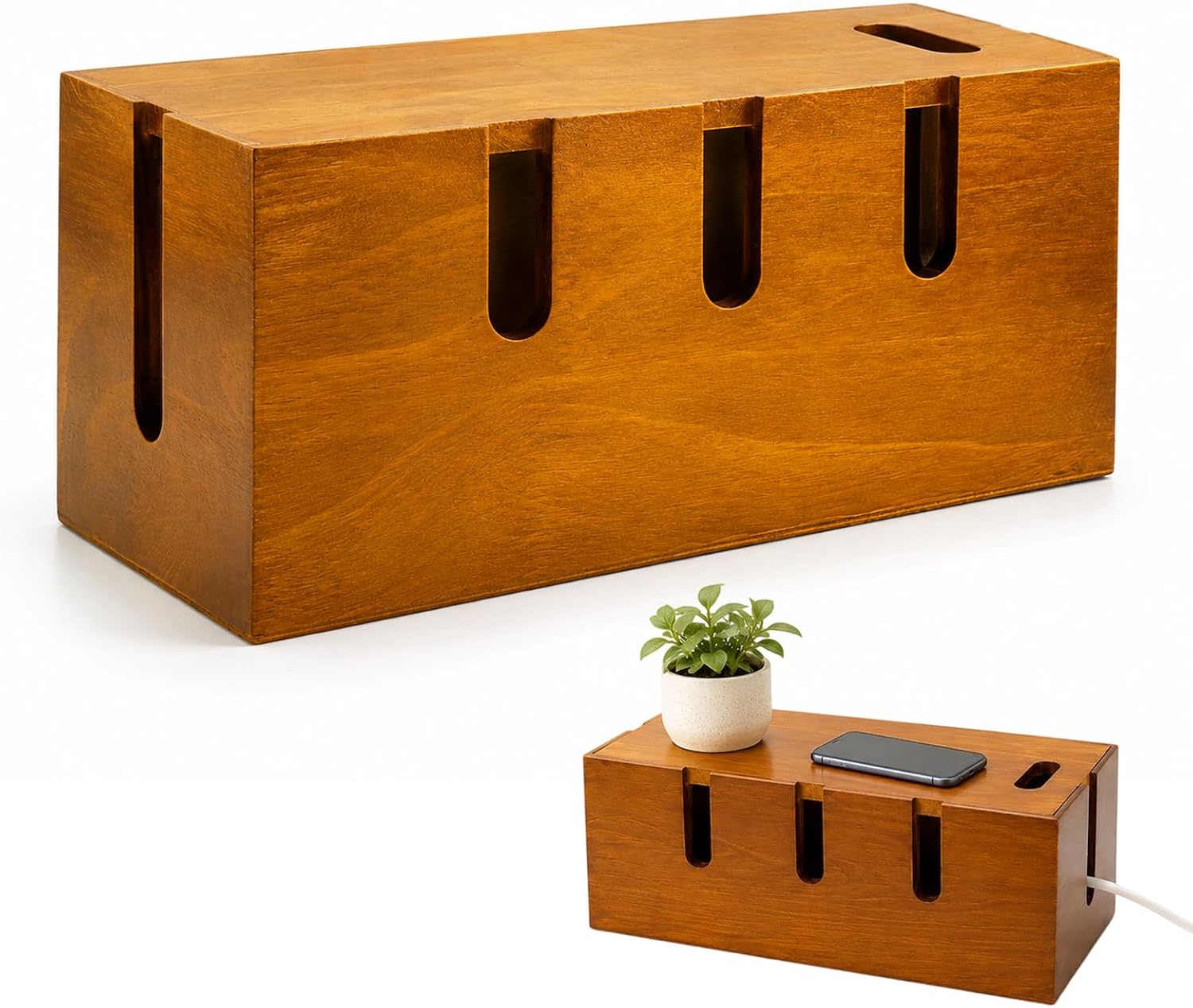 12" Acacia Wood Cable Management Box