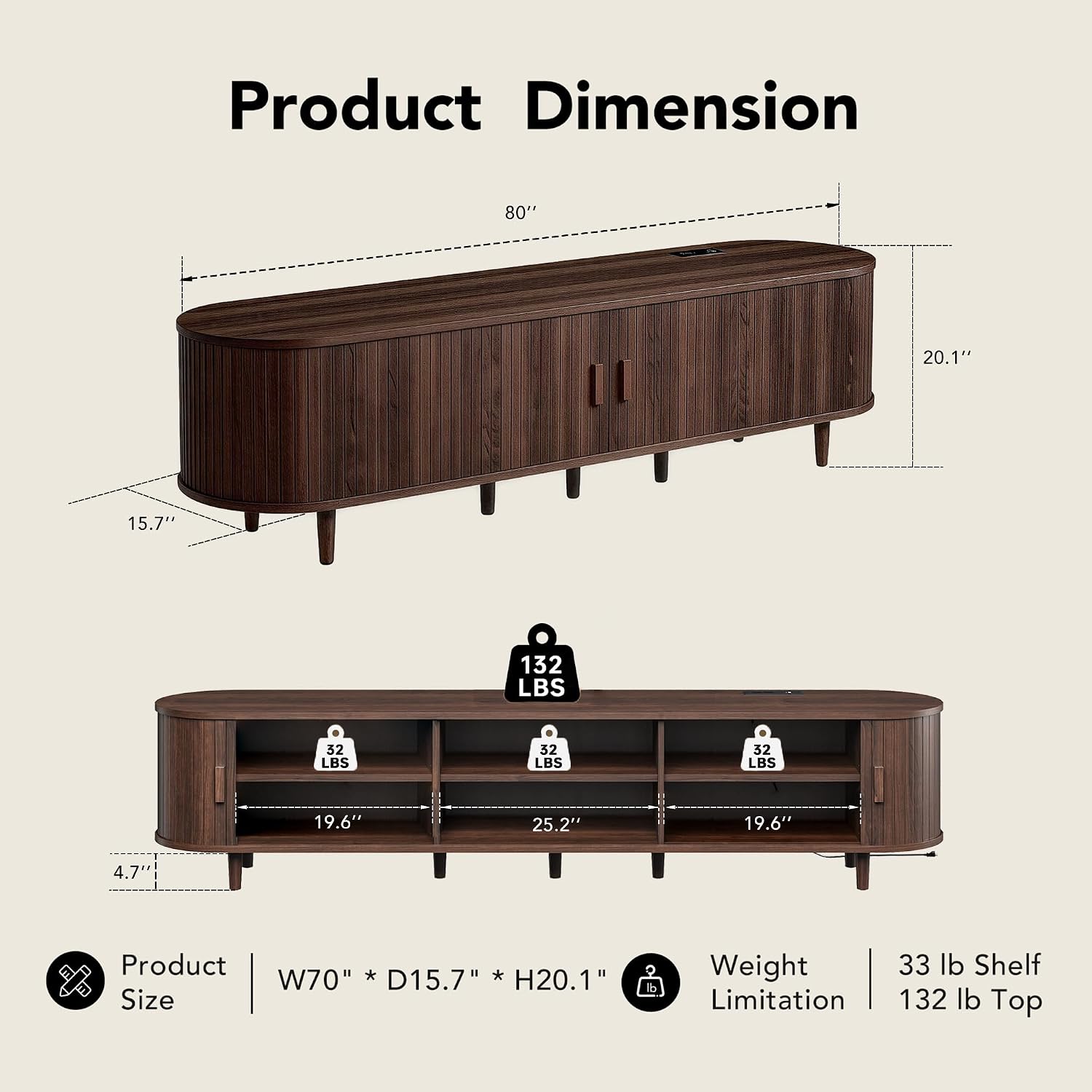 Walnut 80in Mid Century TV Stand