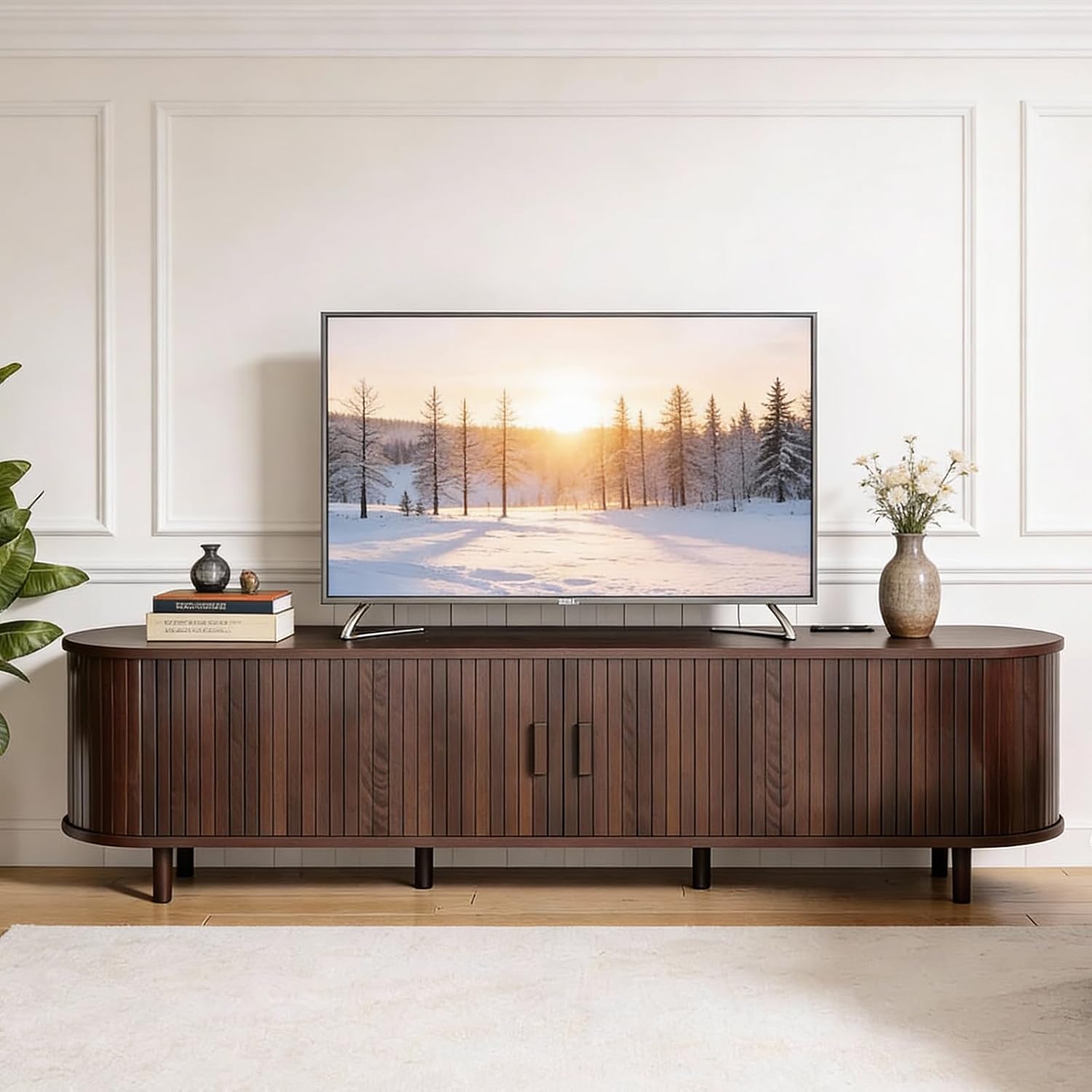 Walnut 70in Fluted Mid Century TV Stand