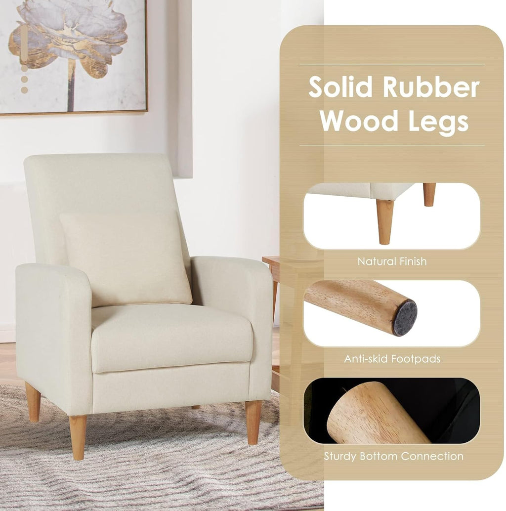 Mid-Century Fabric Accent Chair Wood Legs Beige