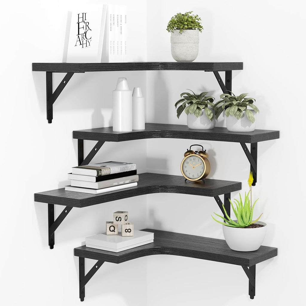 Black Corner Floating Shelves Set of 4