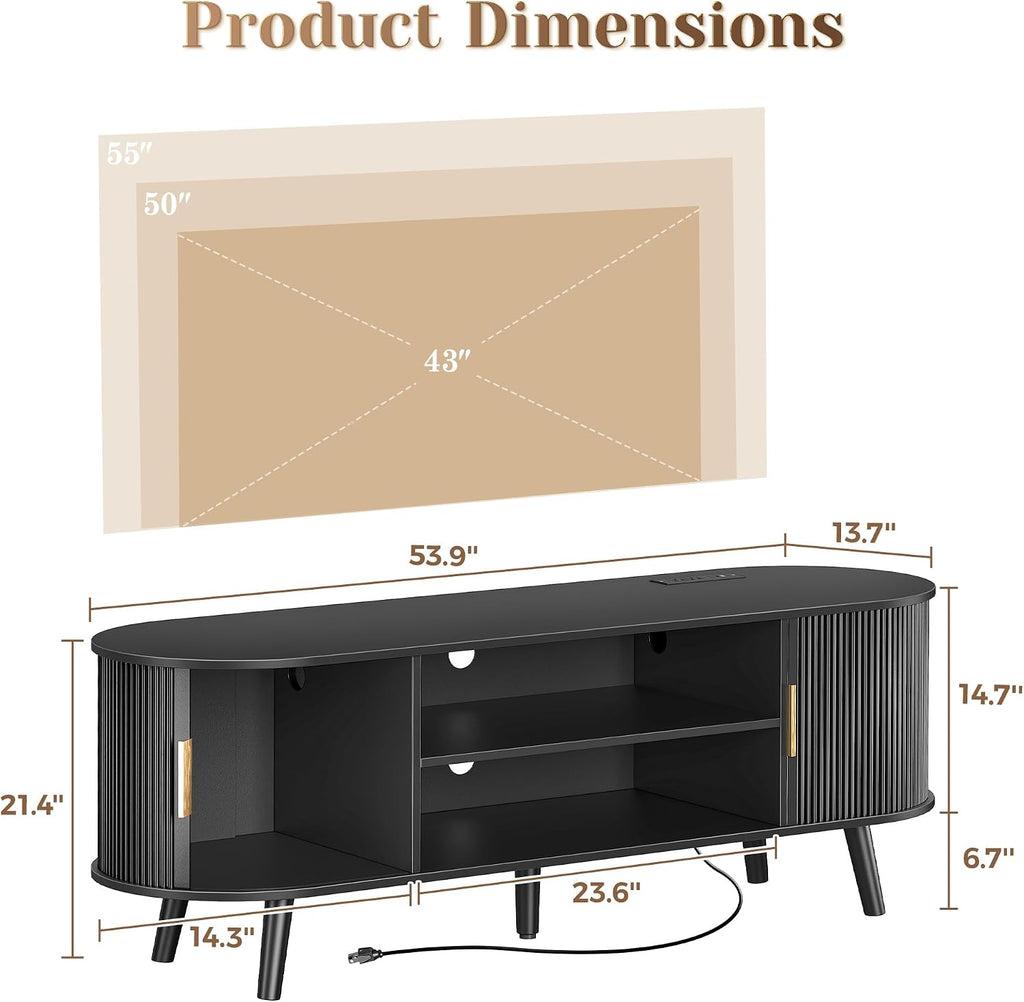 Black 54in Fluted TV Stand for 55in TV