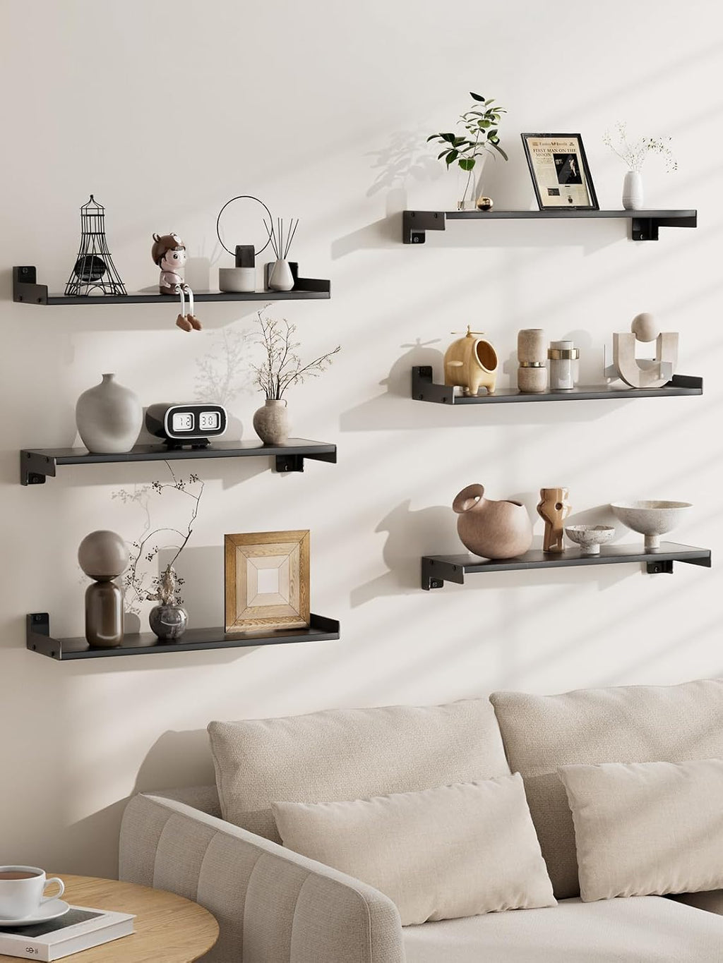 Black 16in Floating Shelves Set of 6