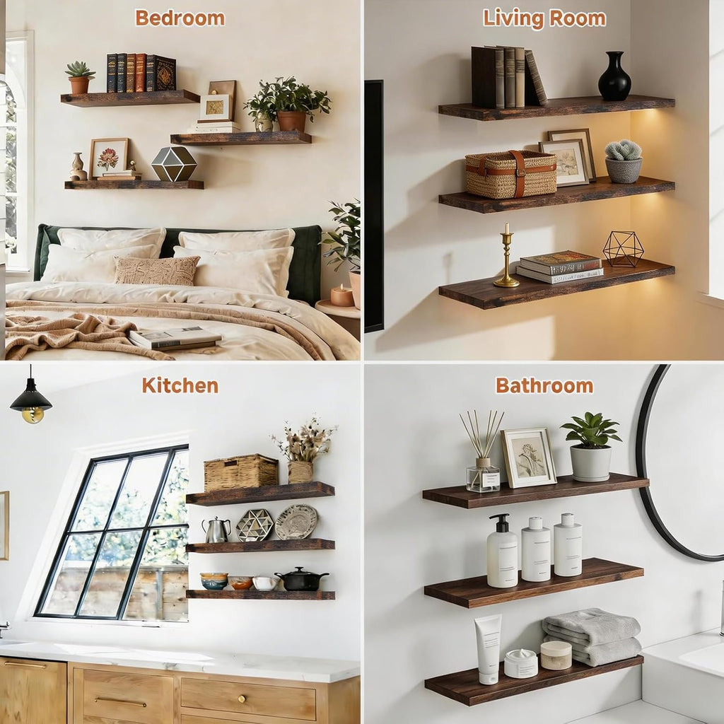 Brown 15.7in Floating Shelves Set of 3