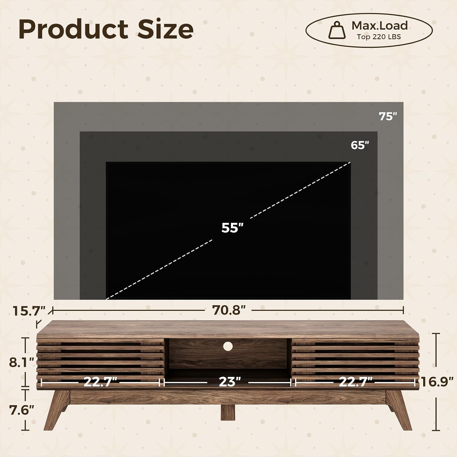 Walnut 70.8in TV Stand for 75in TV