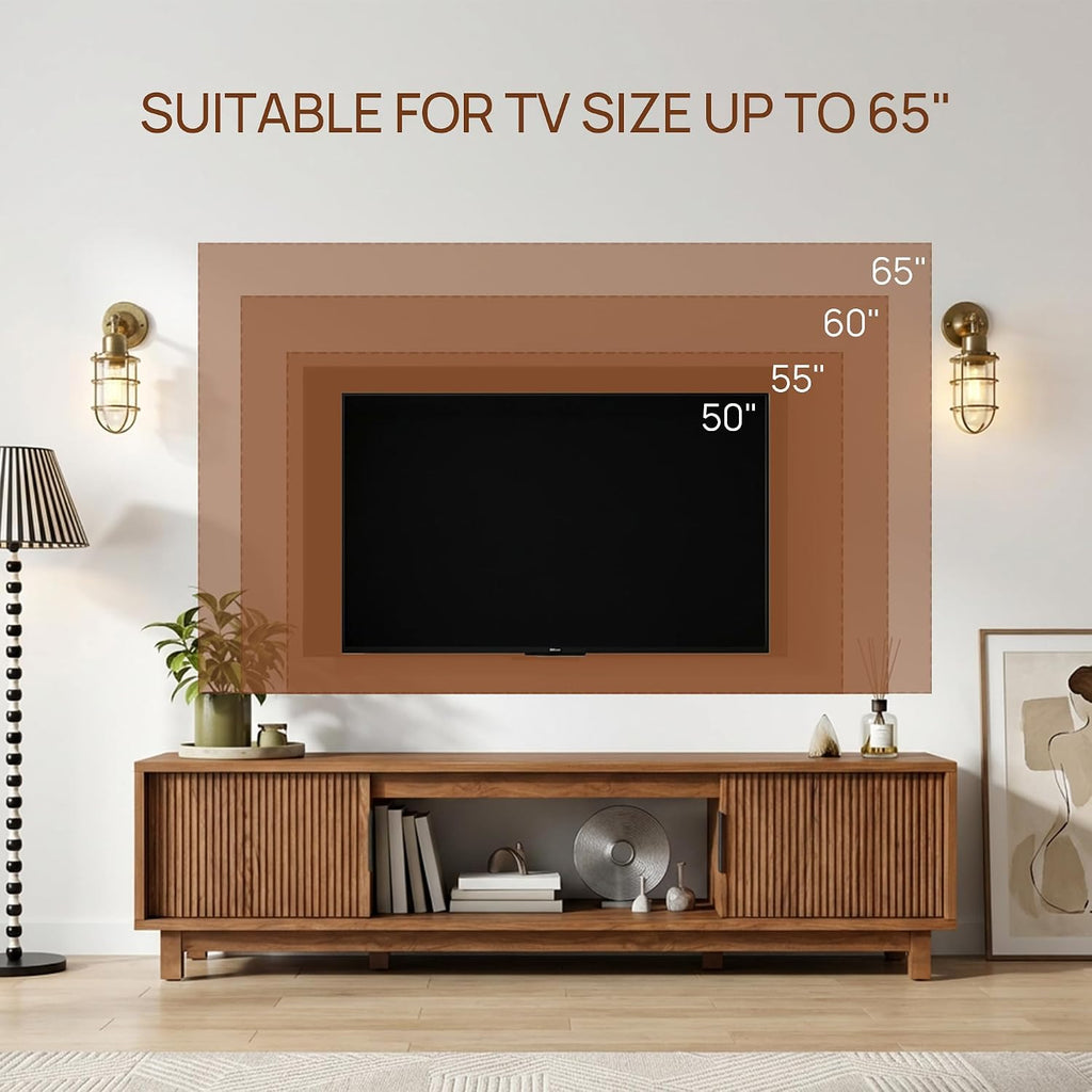 Walnut 58in Fluted Mid Century TV Stand