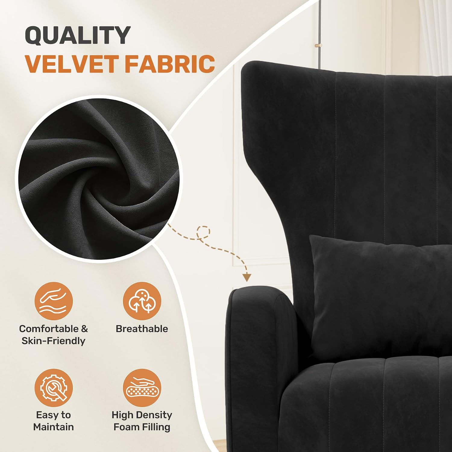 Black Velvet High Back Accent Chairs Set of 2