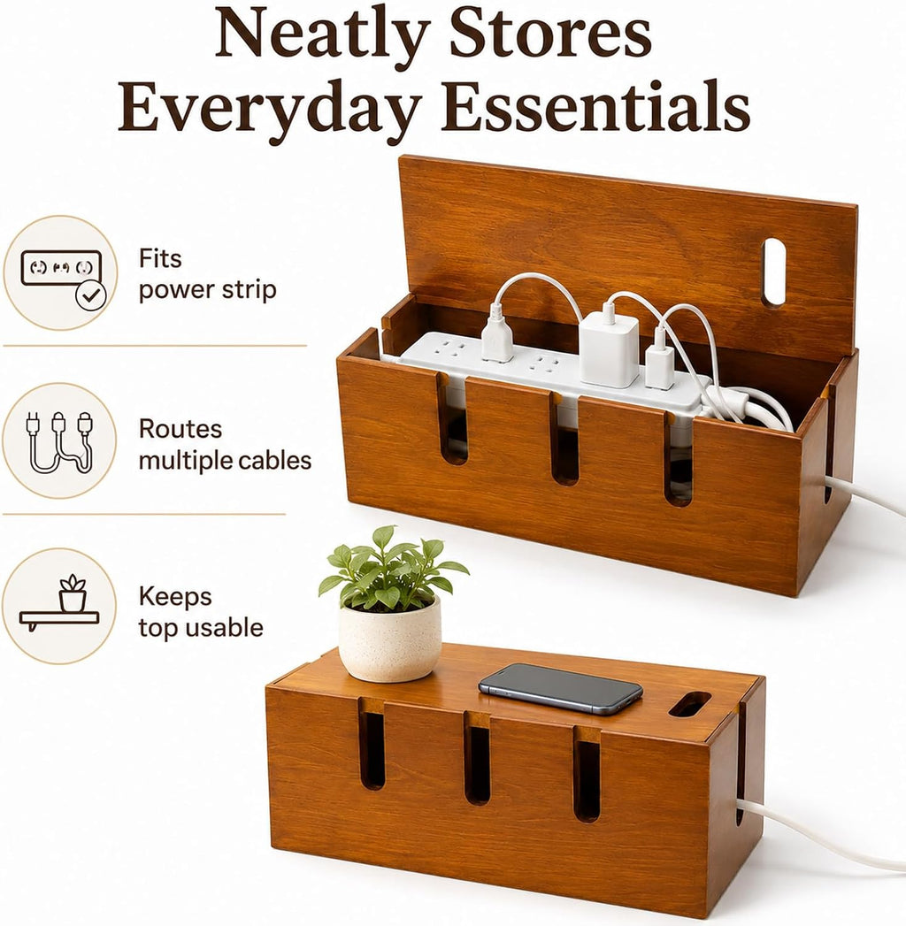 12" Acacia Wood Cable Management Box