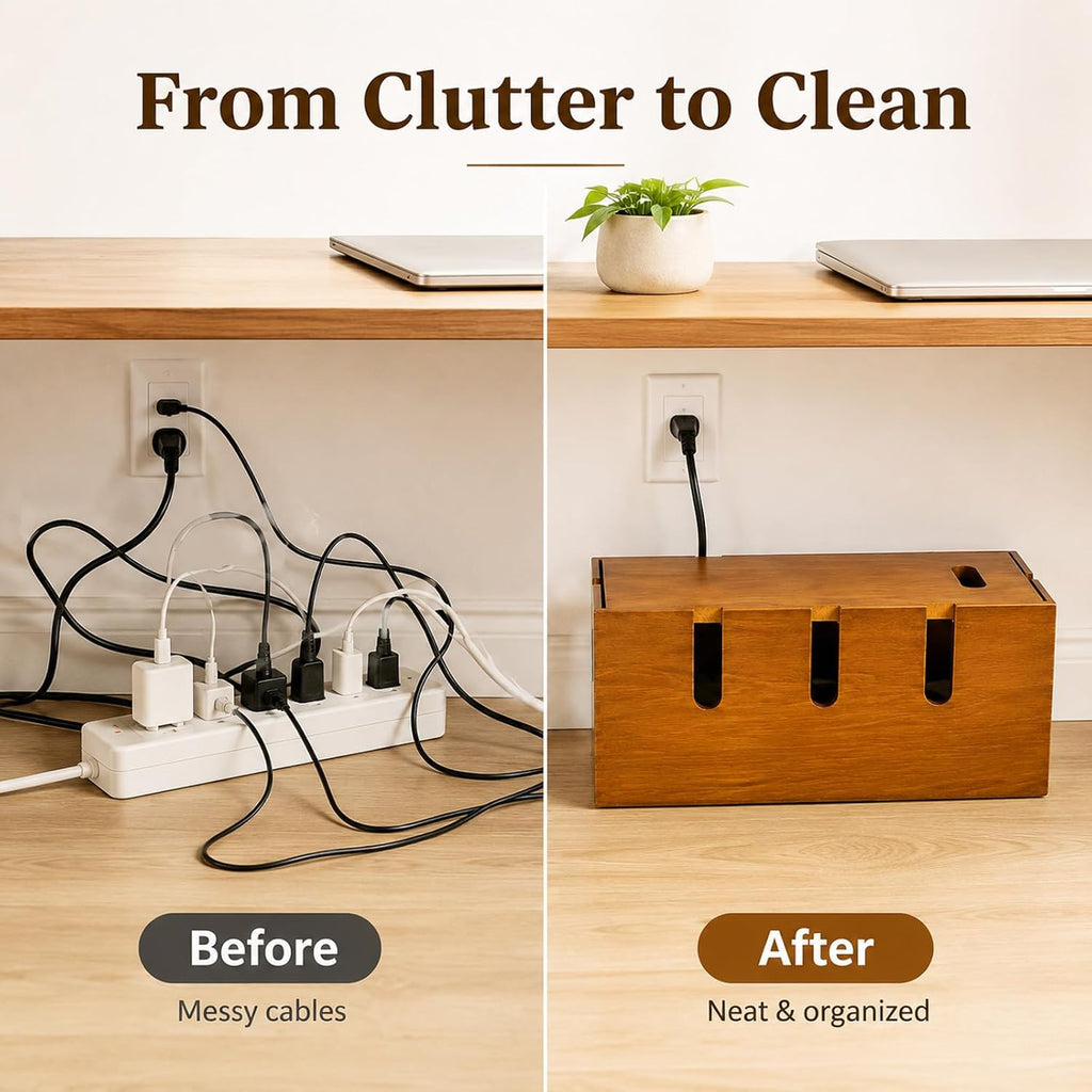 12" Acacia Wood Cable Management Box