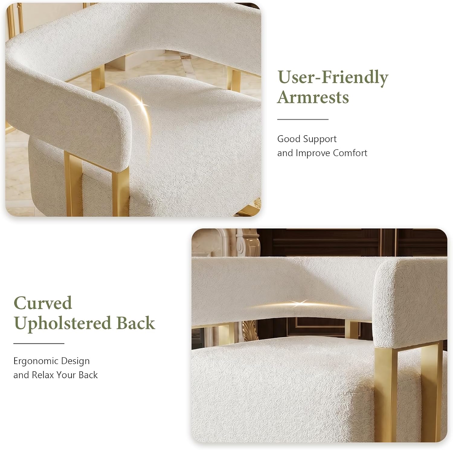 Modern White Boucle Accent Chairs Set of 2