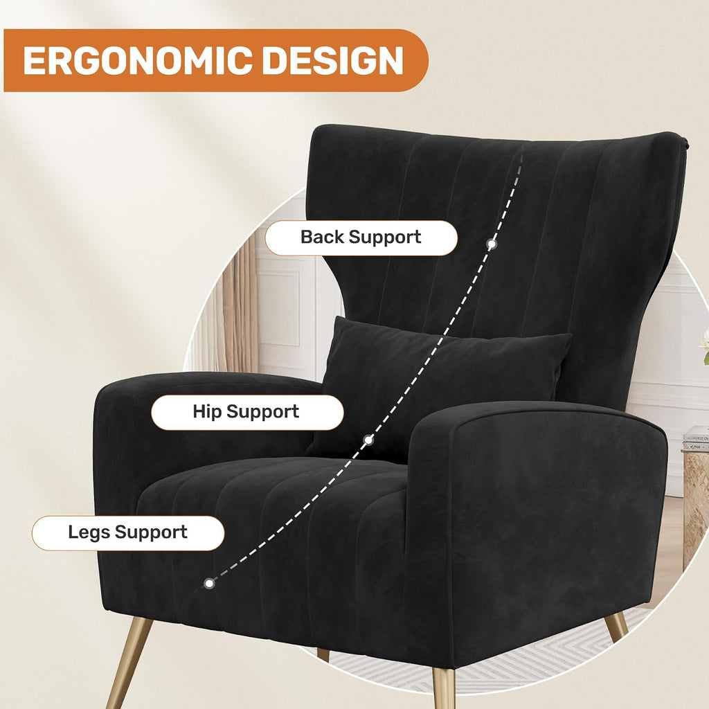 Black Velvet High Back Accent Chairs Set of 2