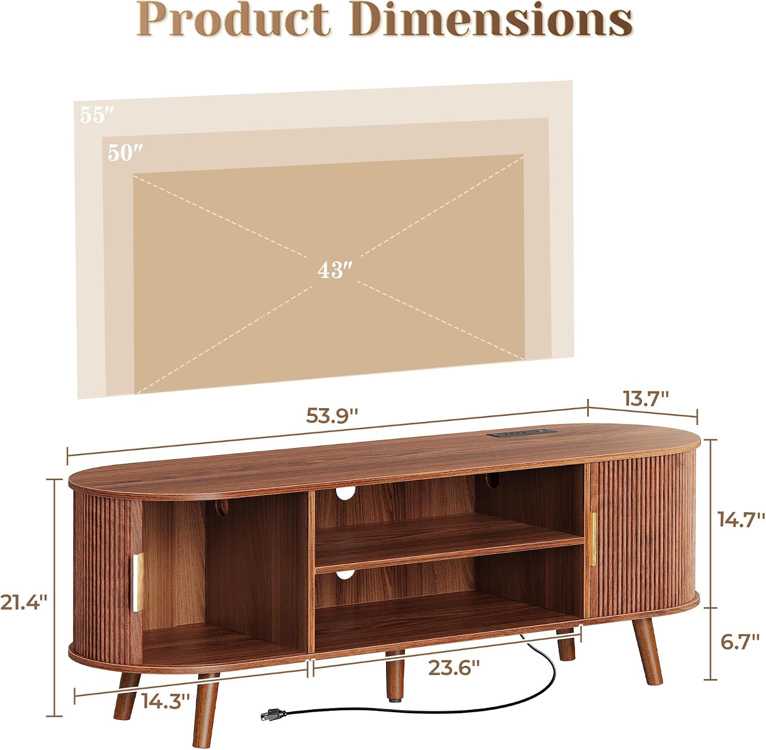 Brown 54in Fluted TV Stand for 55in TV
