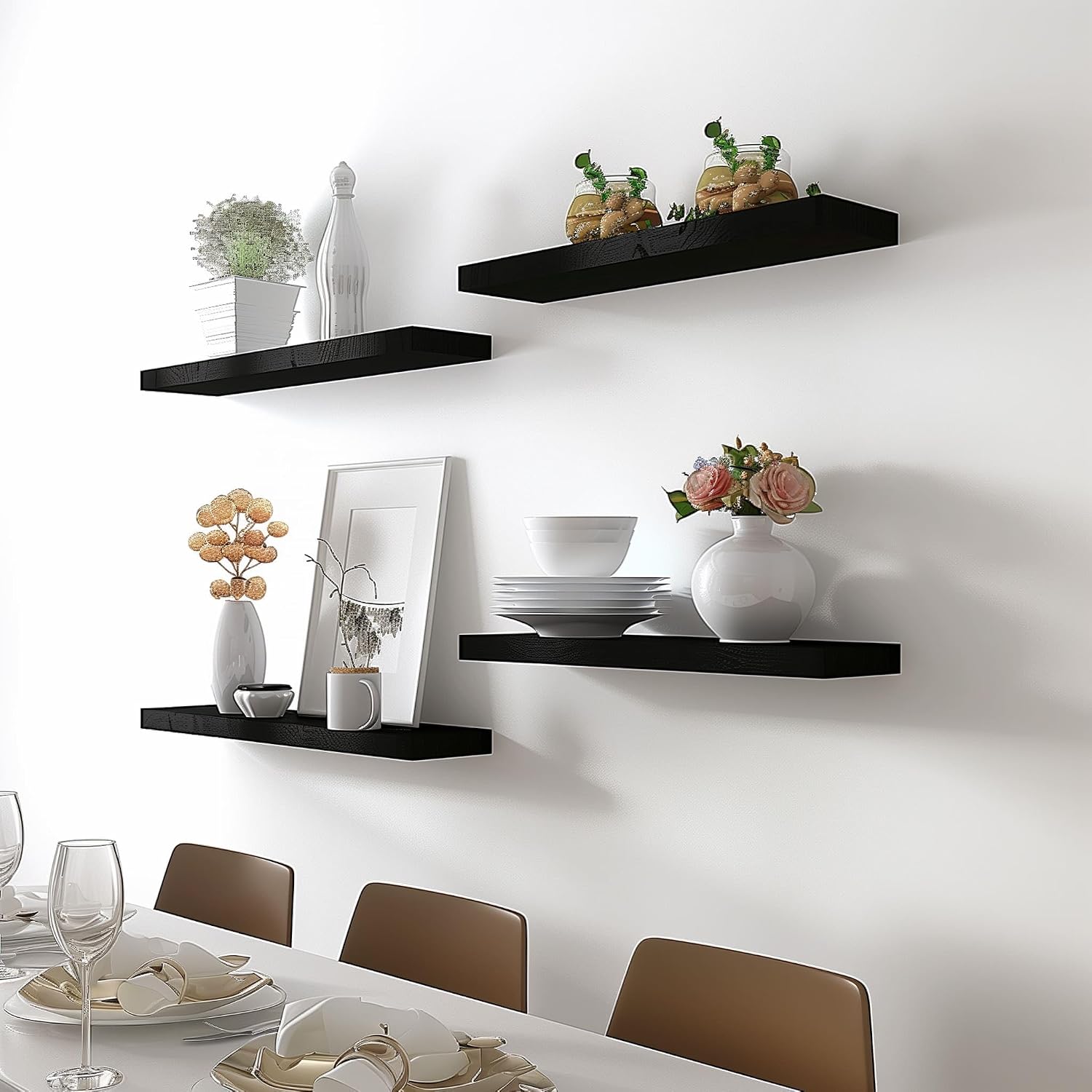 Black Rustic Floating Shelves Set of 4