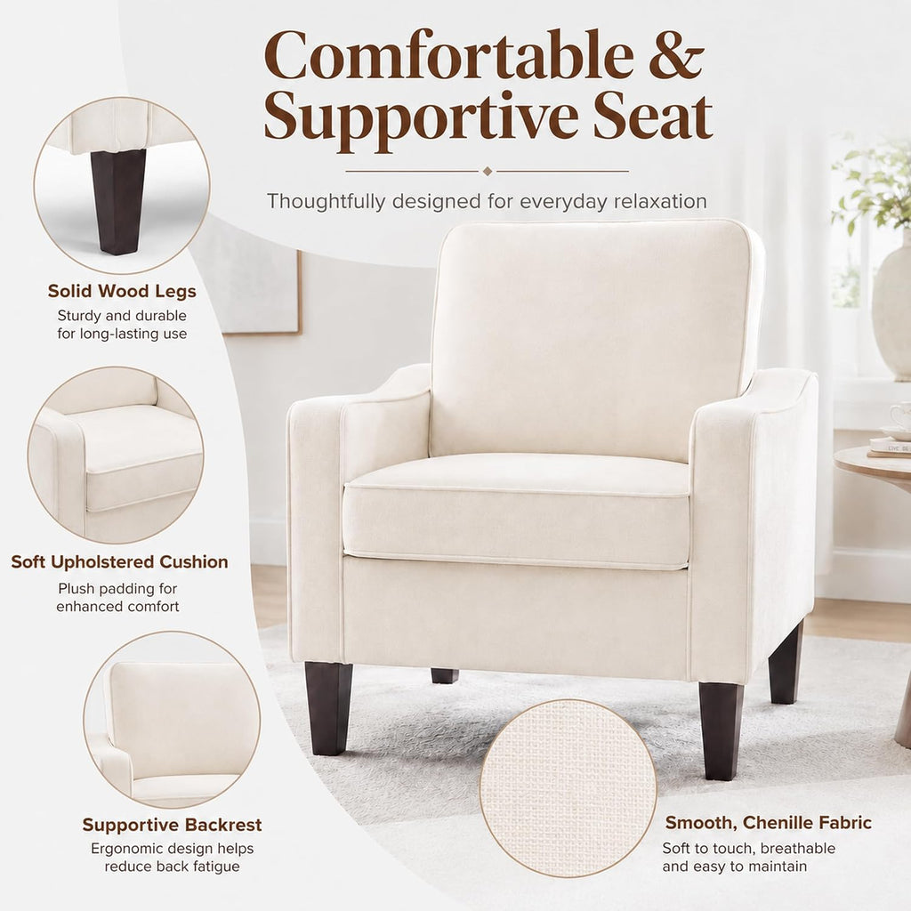 Beige Modern Comfy Reading Accent Chair
