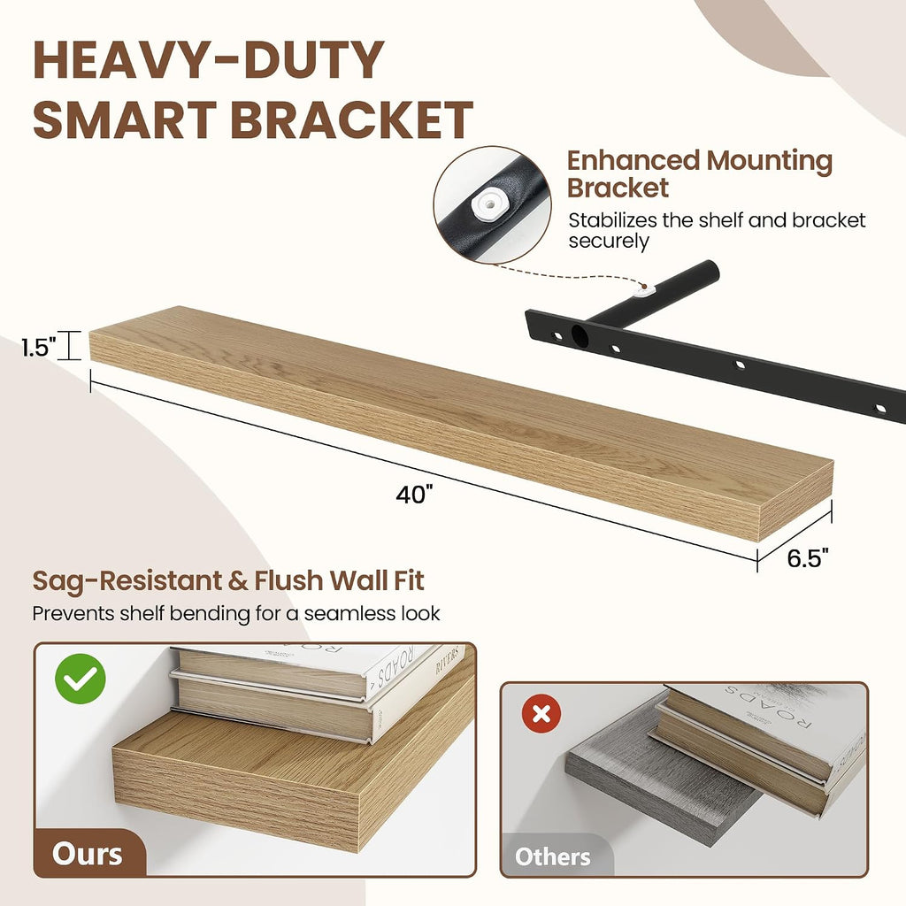 Oak 40in Floating Shelves 2 Pack