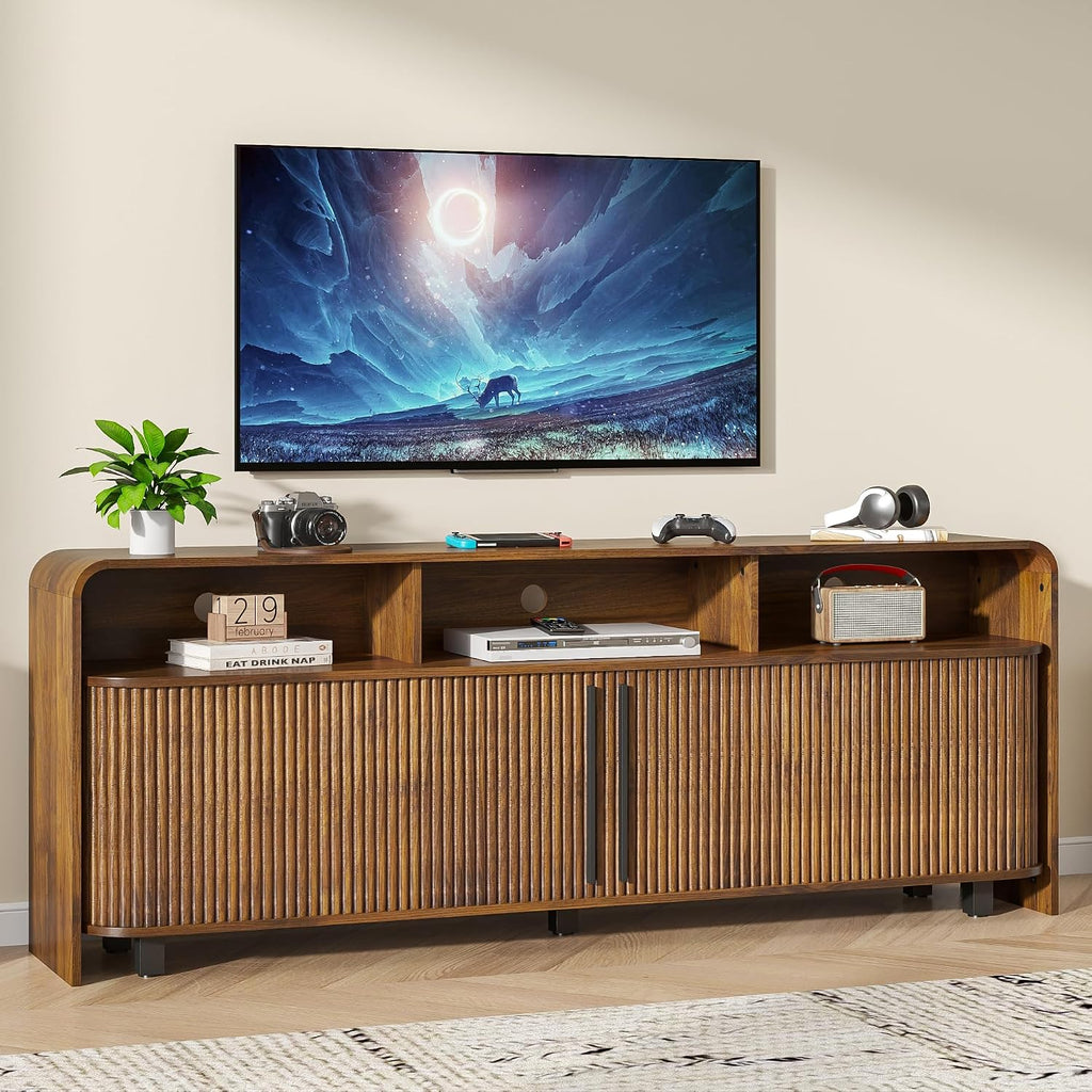 Walnut 70in Fluted Mid Century TV Stand
