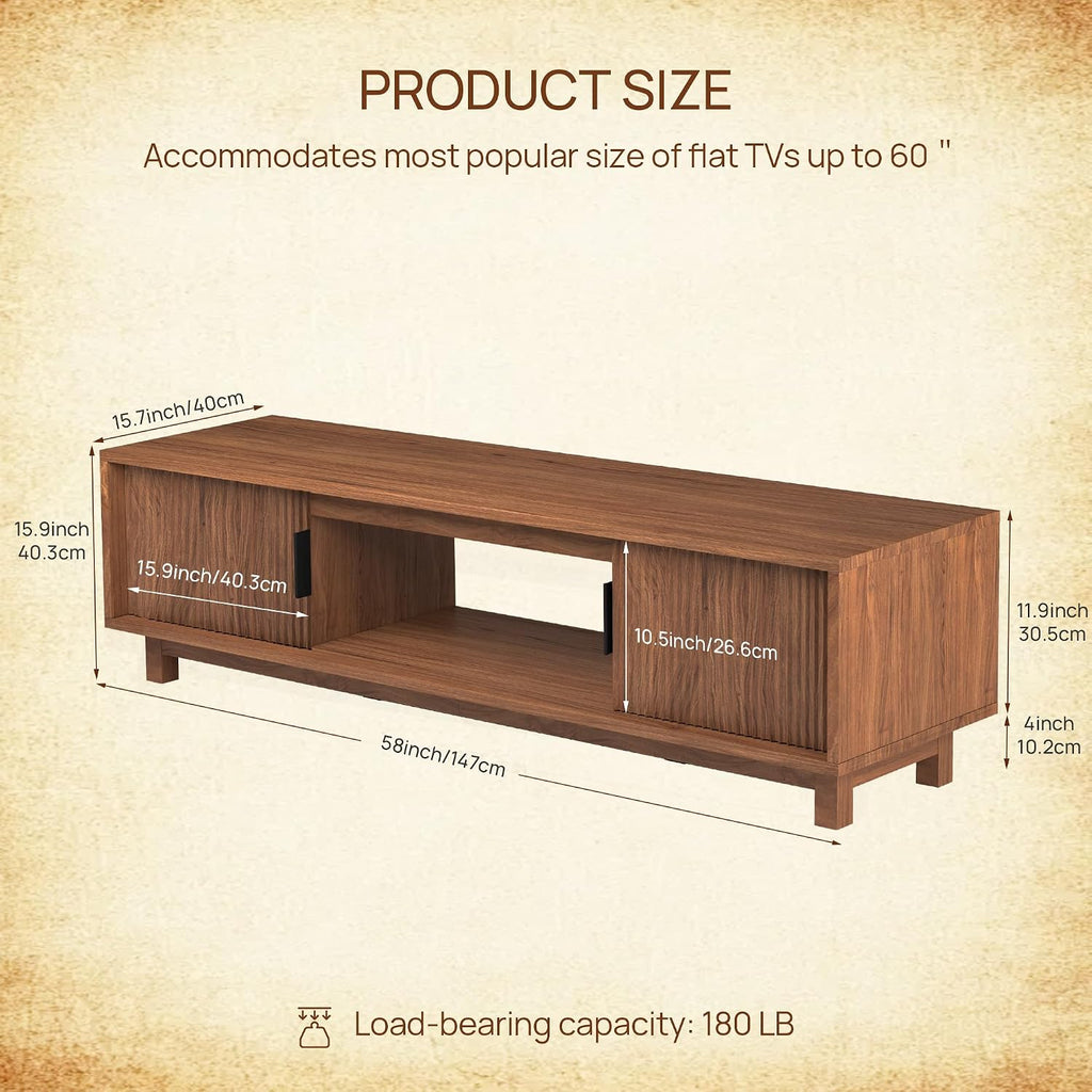Walnut 58in Fluted Mid Century TV Stand