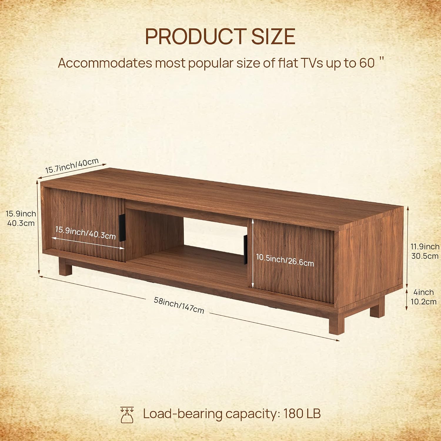 Walnut 58in Fluted Mid Century TV Stand