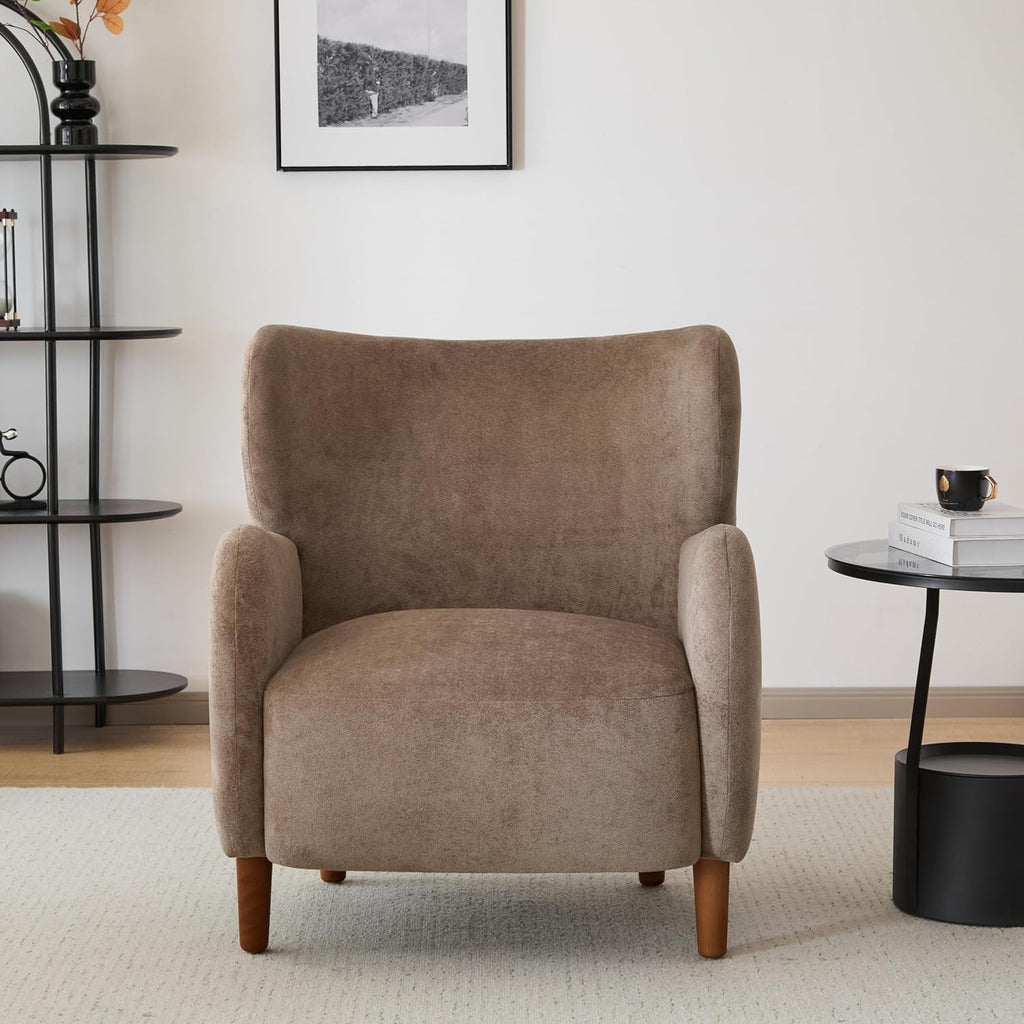 Camel Velvet Wingback Accent Chair