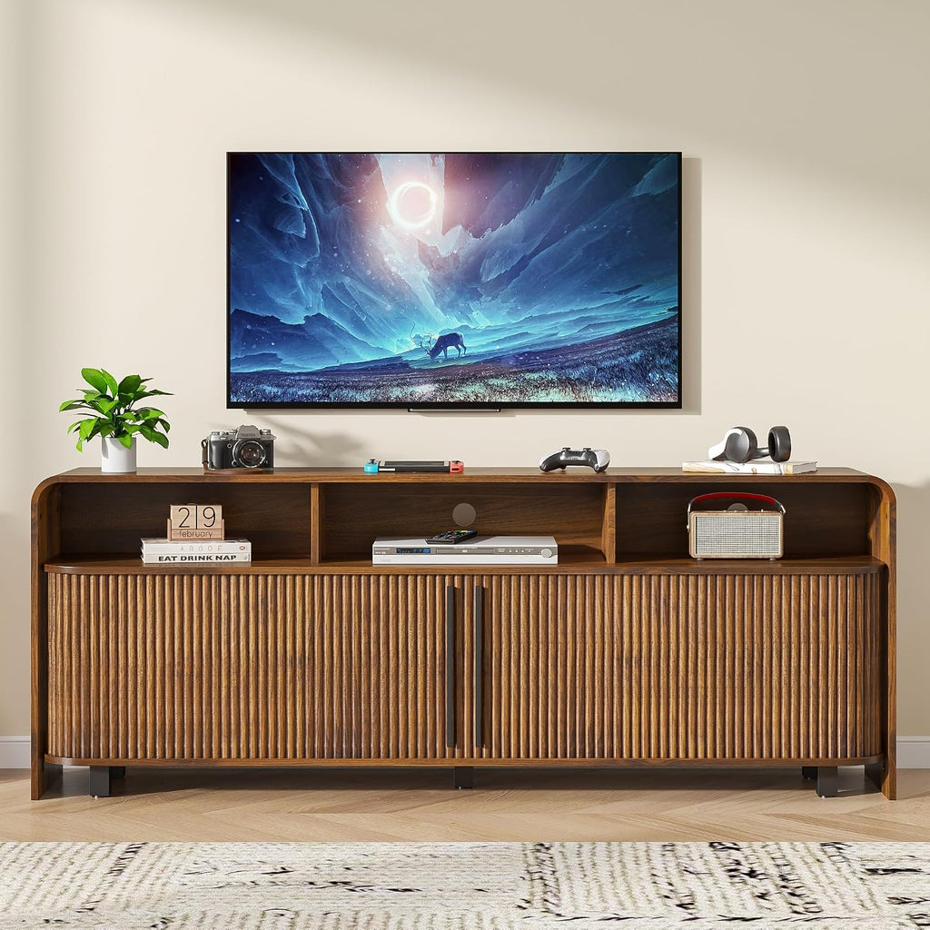 Walnut 70in Fluted Mid Century TV Stand