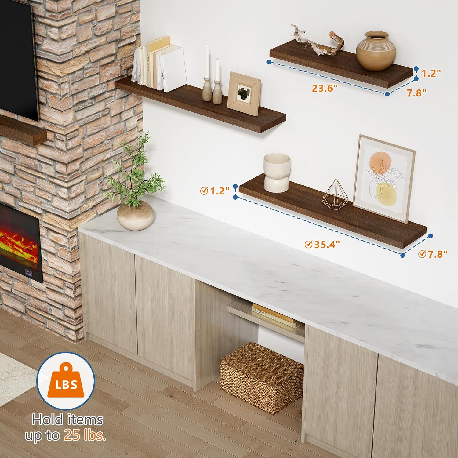 Walnut 36in Floating Shelves Set of 2