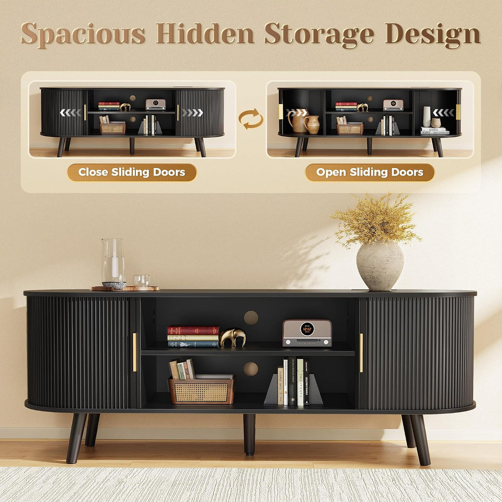 Black 54in Fluted TV Stand for 55in TV