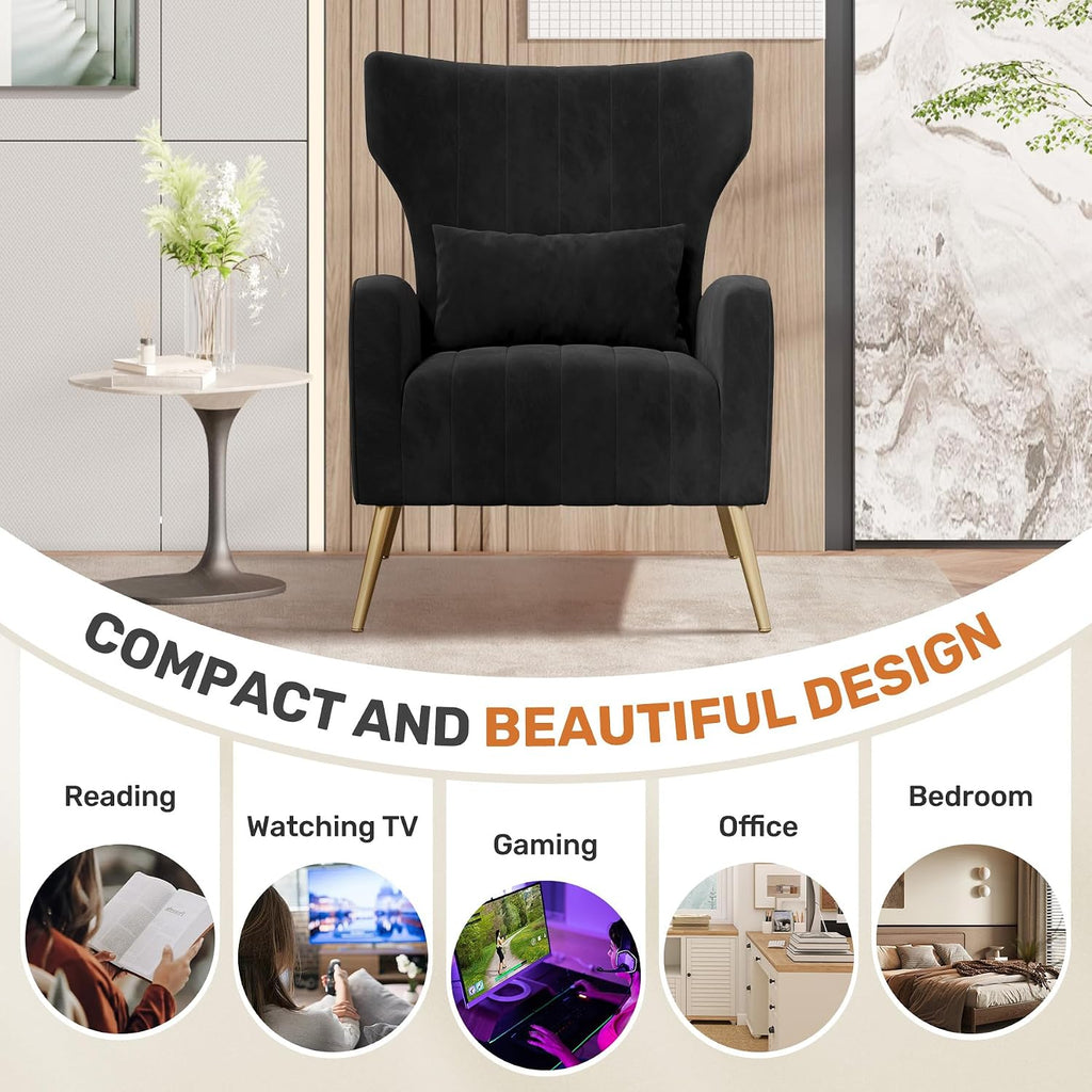 Black Velvet High Back Accent Chairs Set of 2