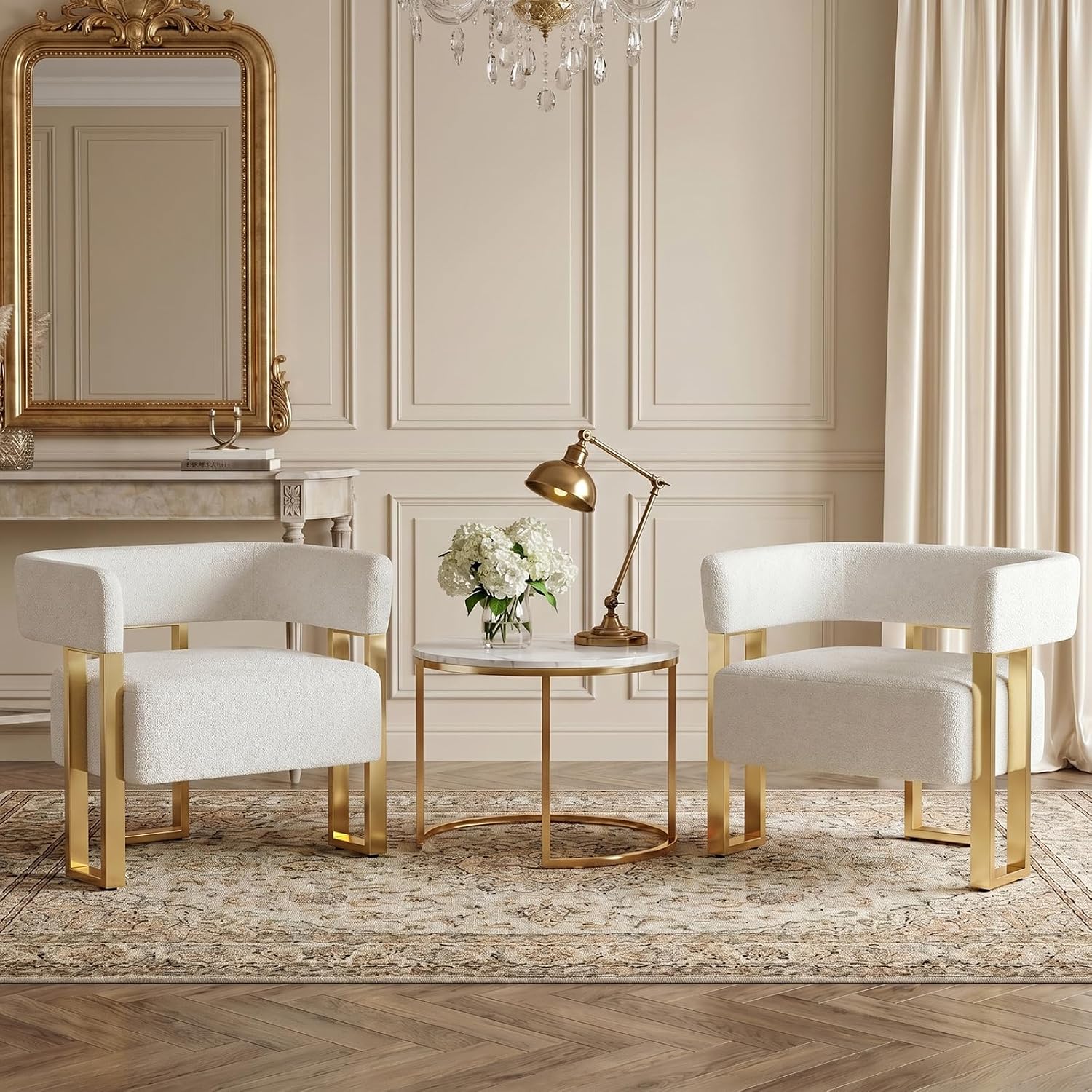 Modern White Boucle Accent Chairs Set of 2