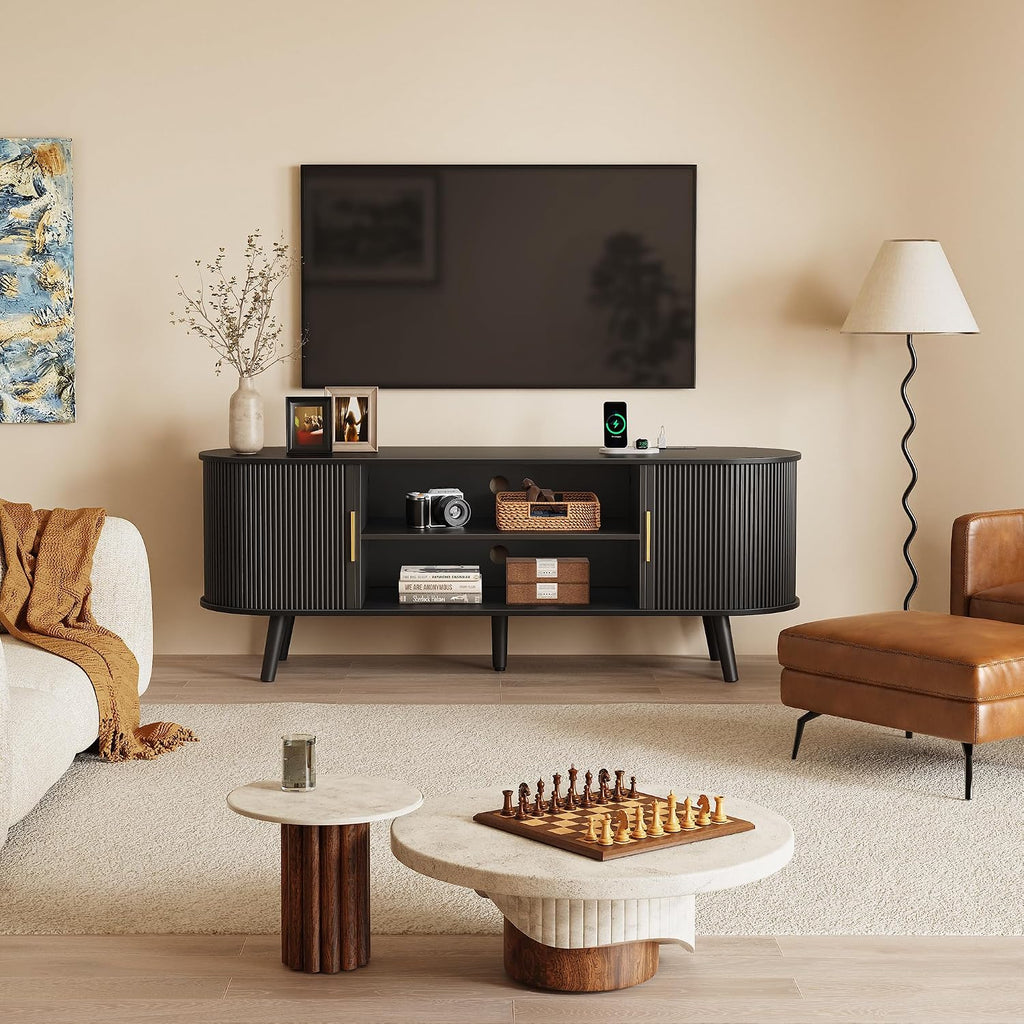 Black 54in Fluted TV Stand for 55in TV