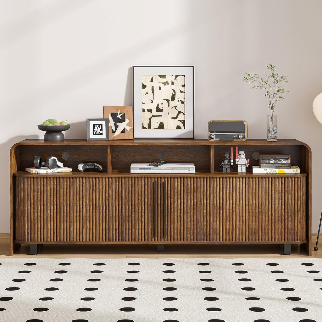 Walnut 70in Fluted Mid Century TV Stand