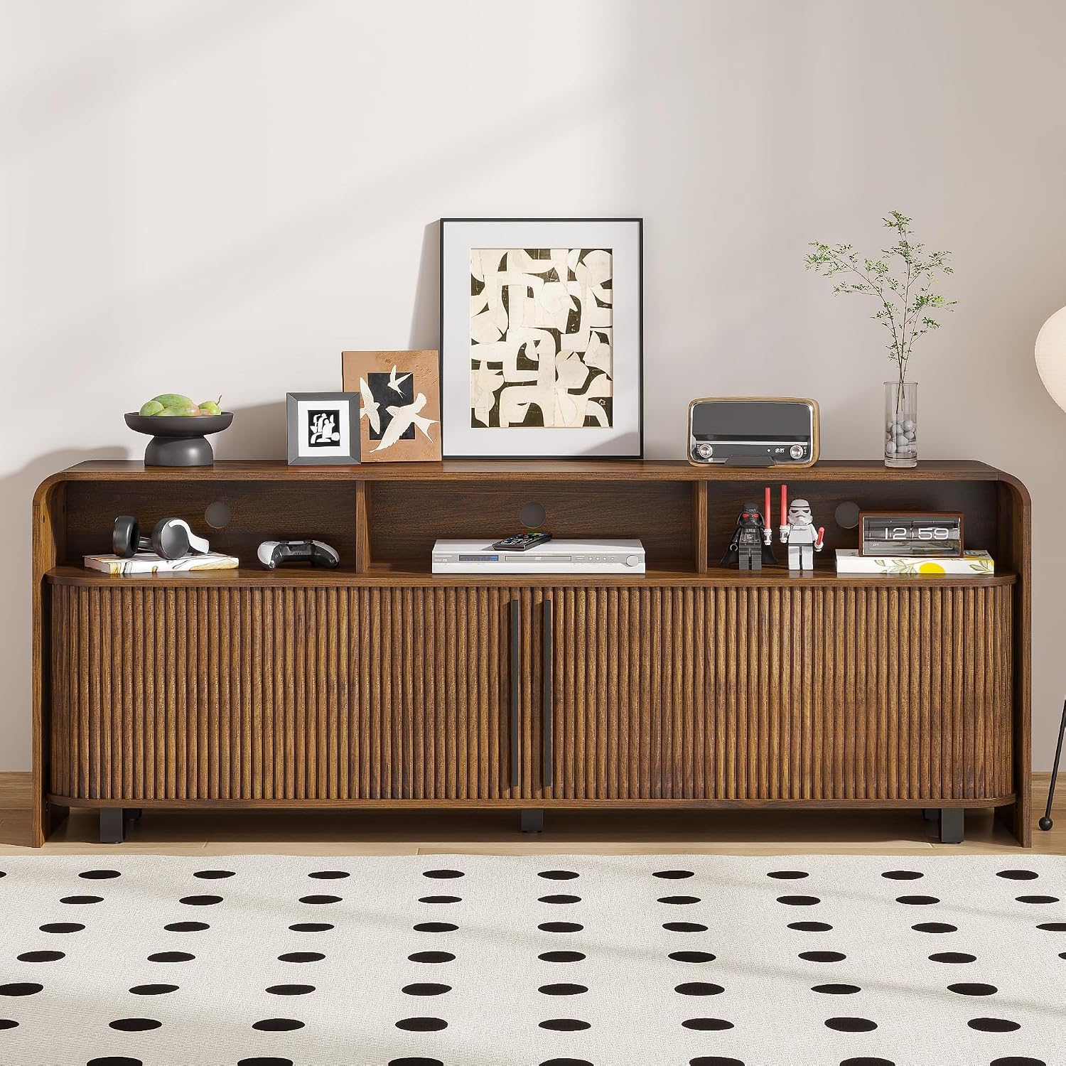 Walnut 70in Fluted Mid Century TV Stand