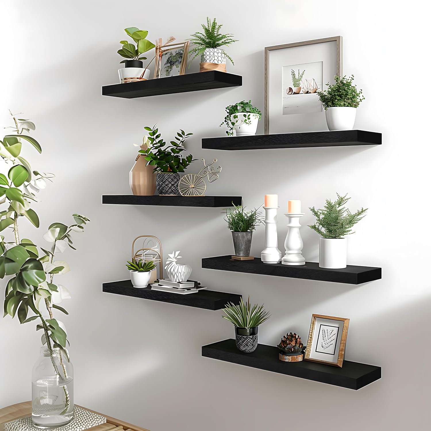 Black Rustic Floating Shelves Set of 4