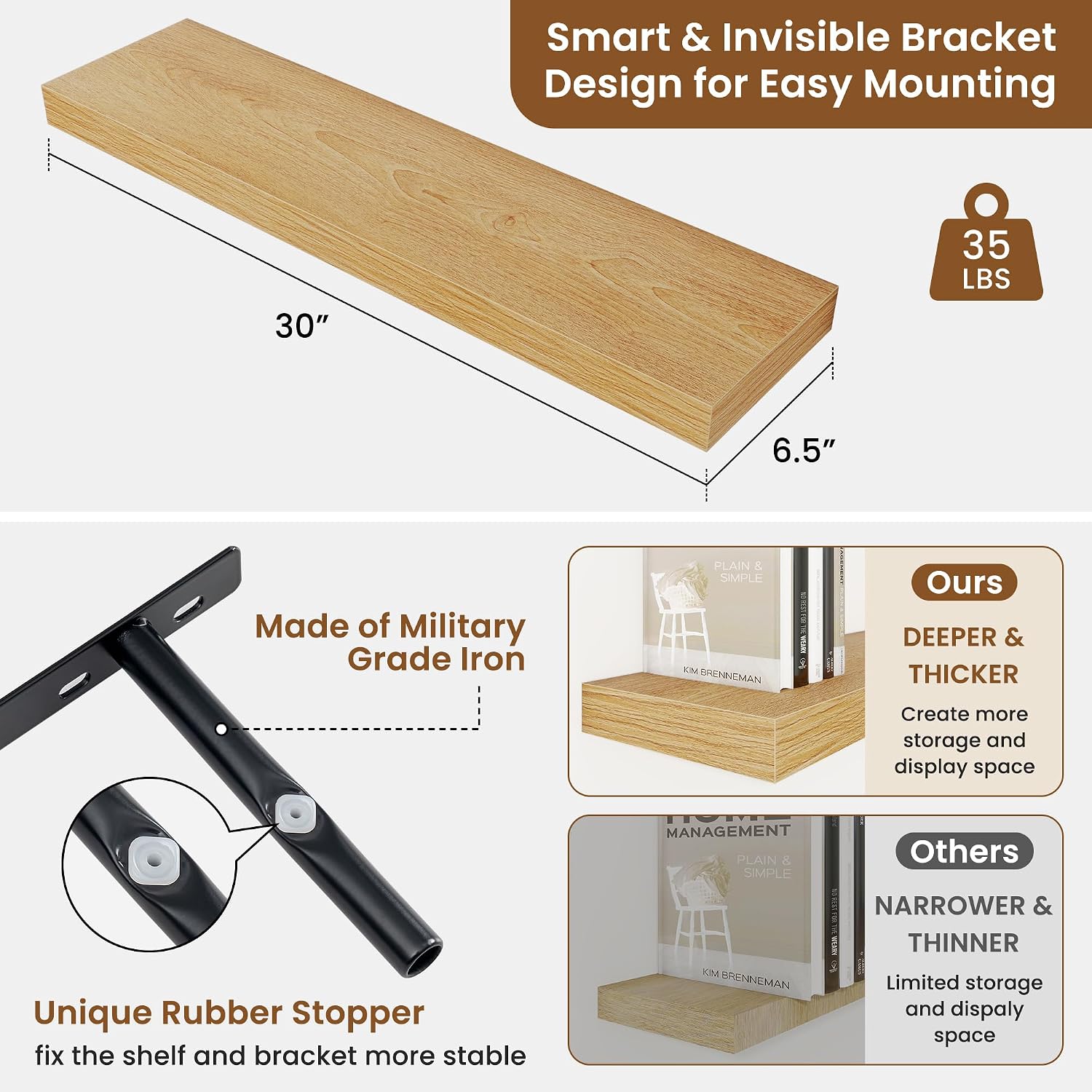 Oak 30in Floating Shelves Set of 2