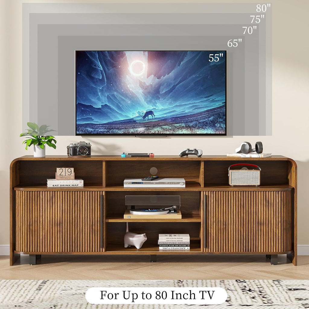 Walnut 70in Fluted Mid Century TV Stand